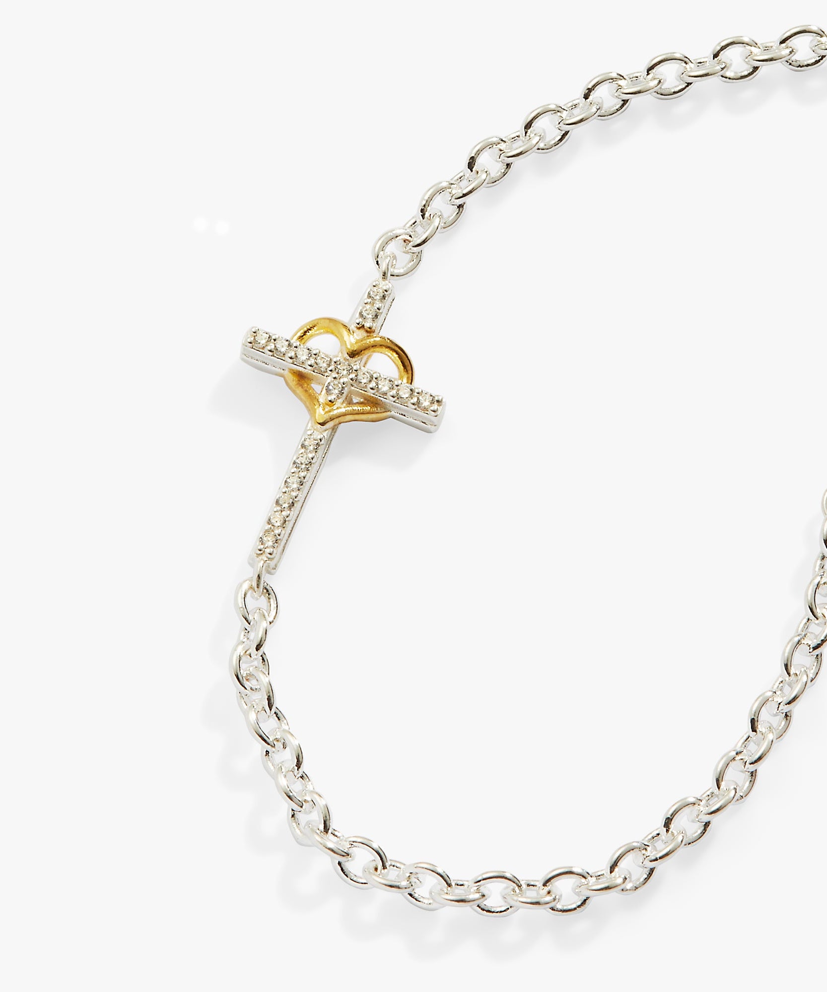 Cross And Heart Bracelet, Sterling Silver