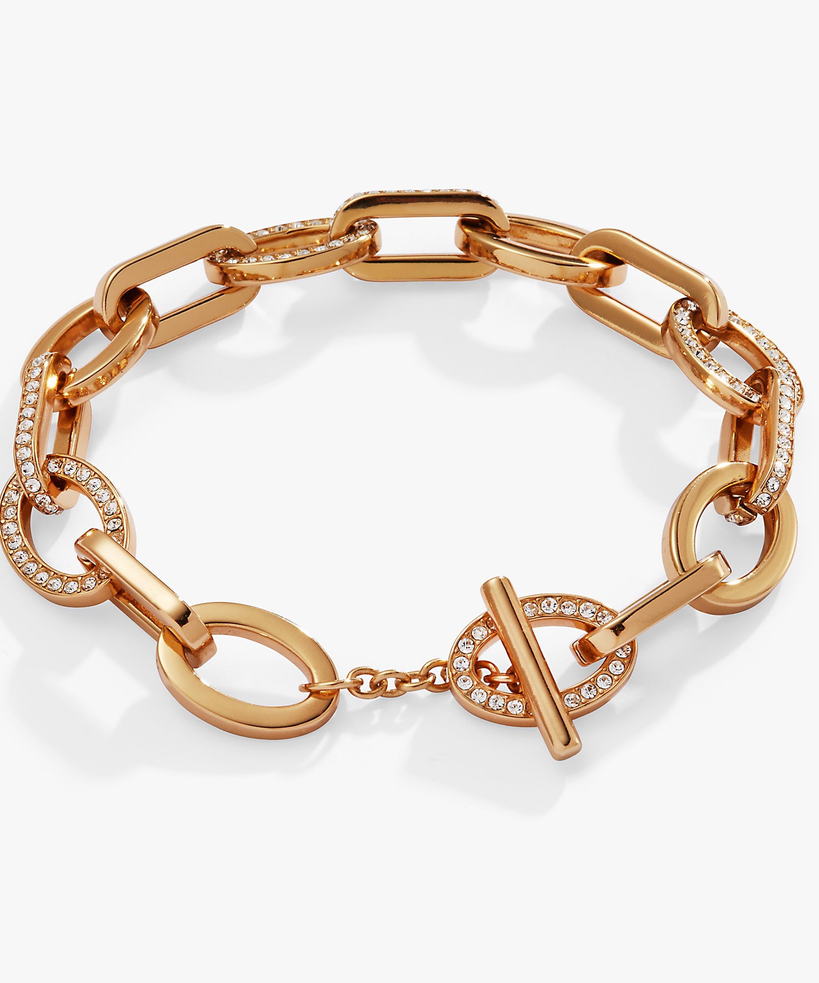 Oval Link Crystal Chain Toggle Bracelet