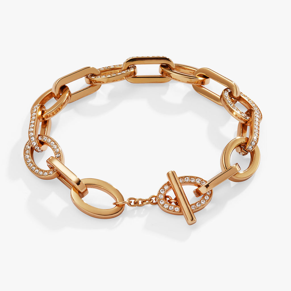 Oval Link Crystal Chain Toggle Bracelet