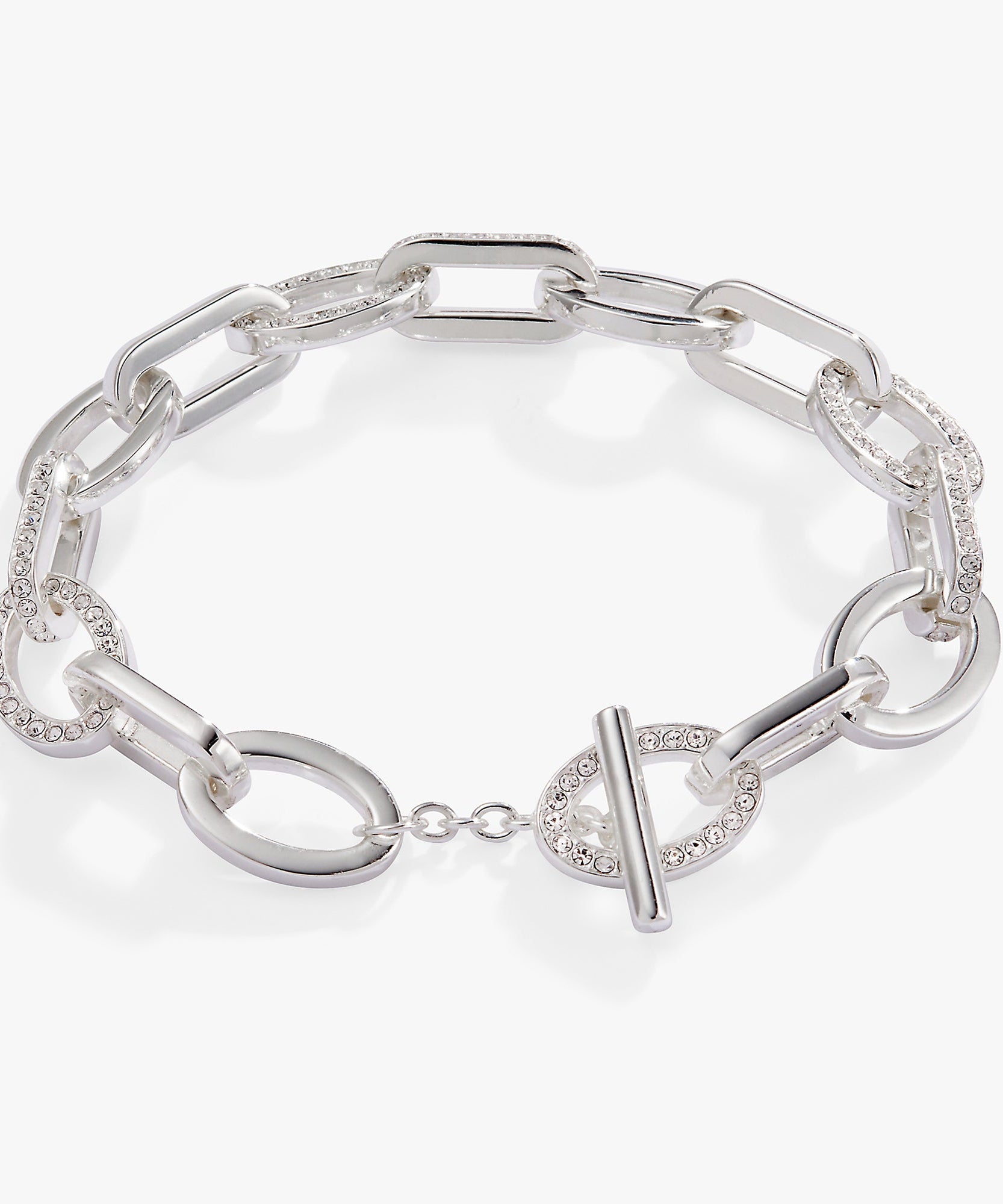 Oval Link Crystal Chain Toggle Bracelet