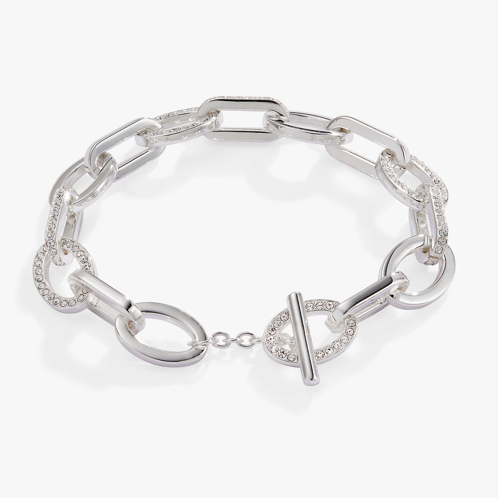 Oval Link Crystal Chain Toggle Bracelet