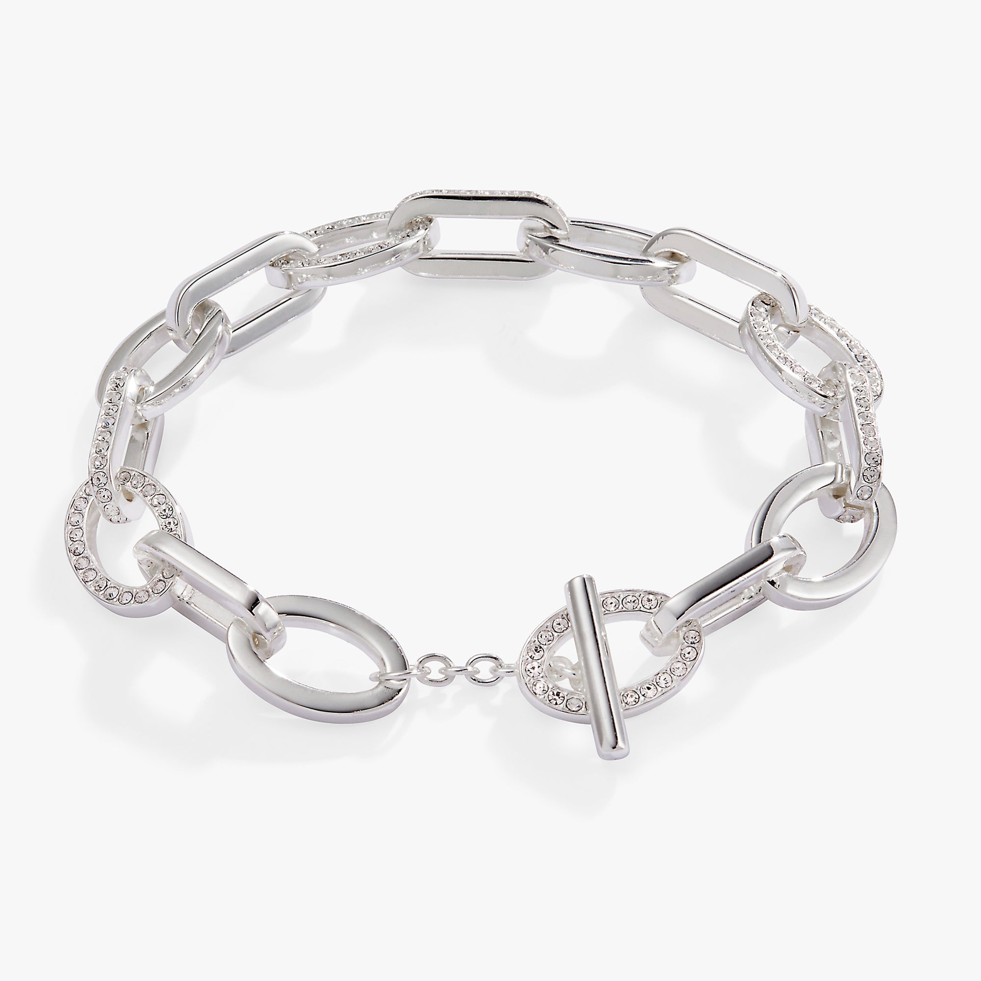 Oval Link Crystal Chain Toggle Bracelet