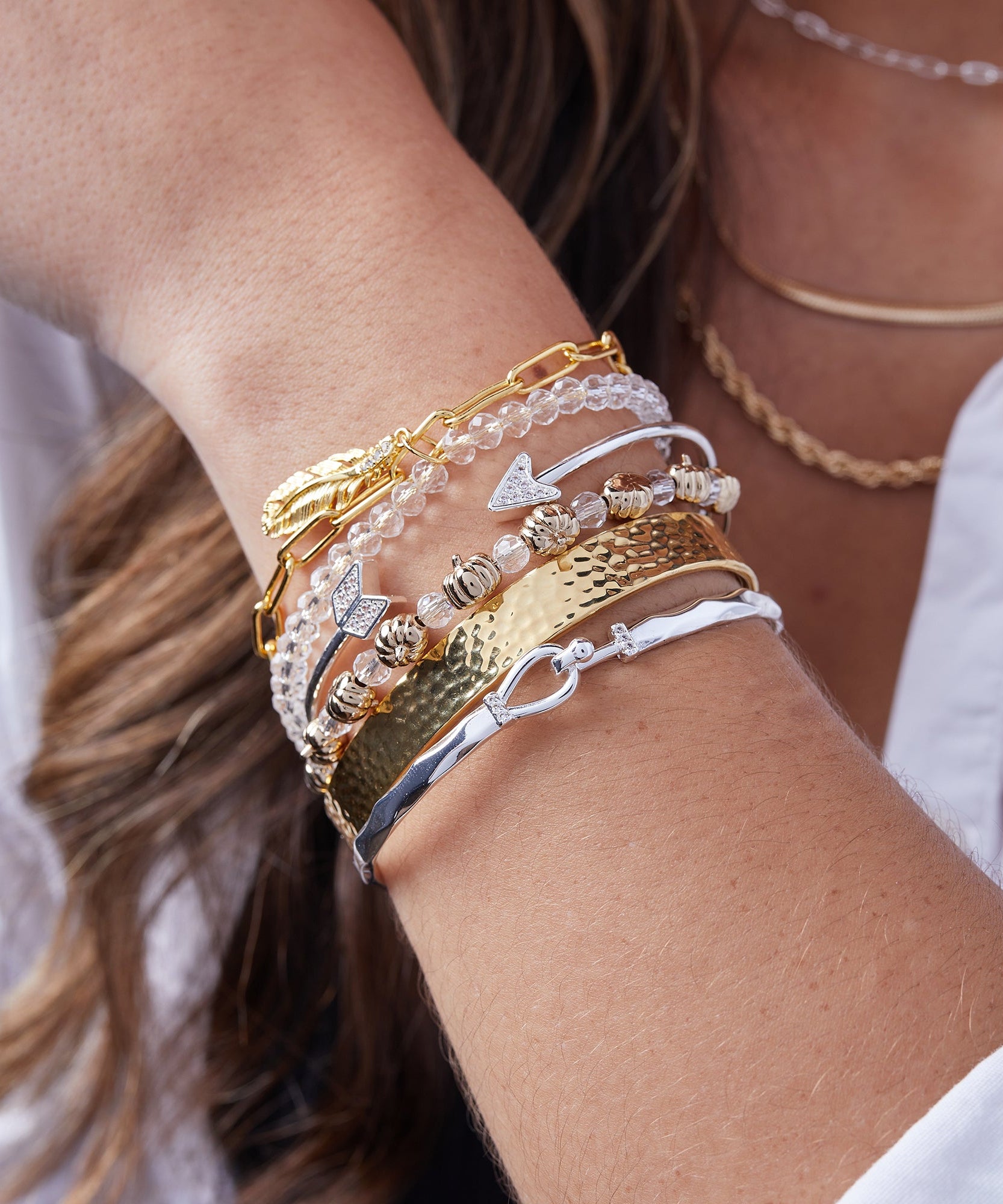 Pumpkin + Crystal Beaded Bangle
