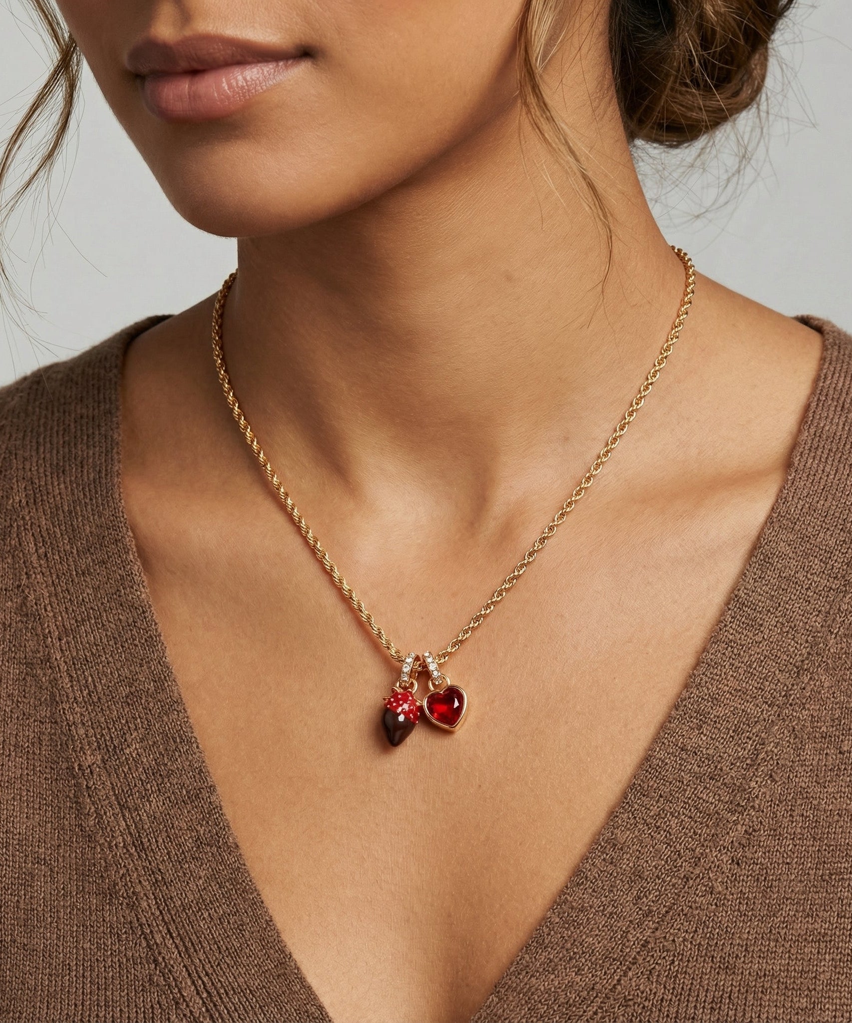 Chocolate-Covered Strawberry Duo Charm Pendant Necklace