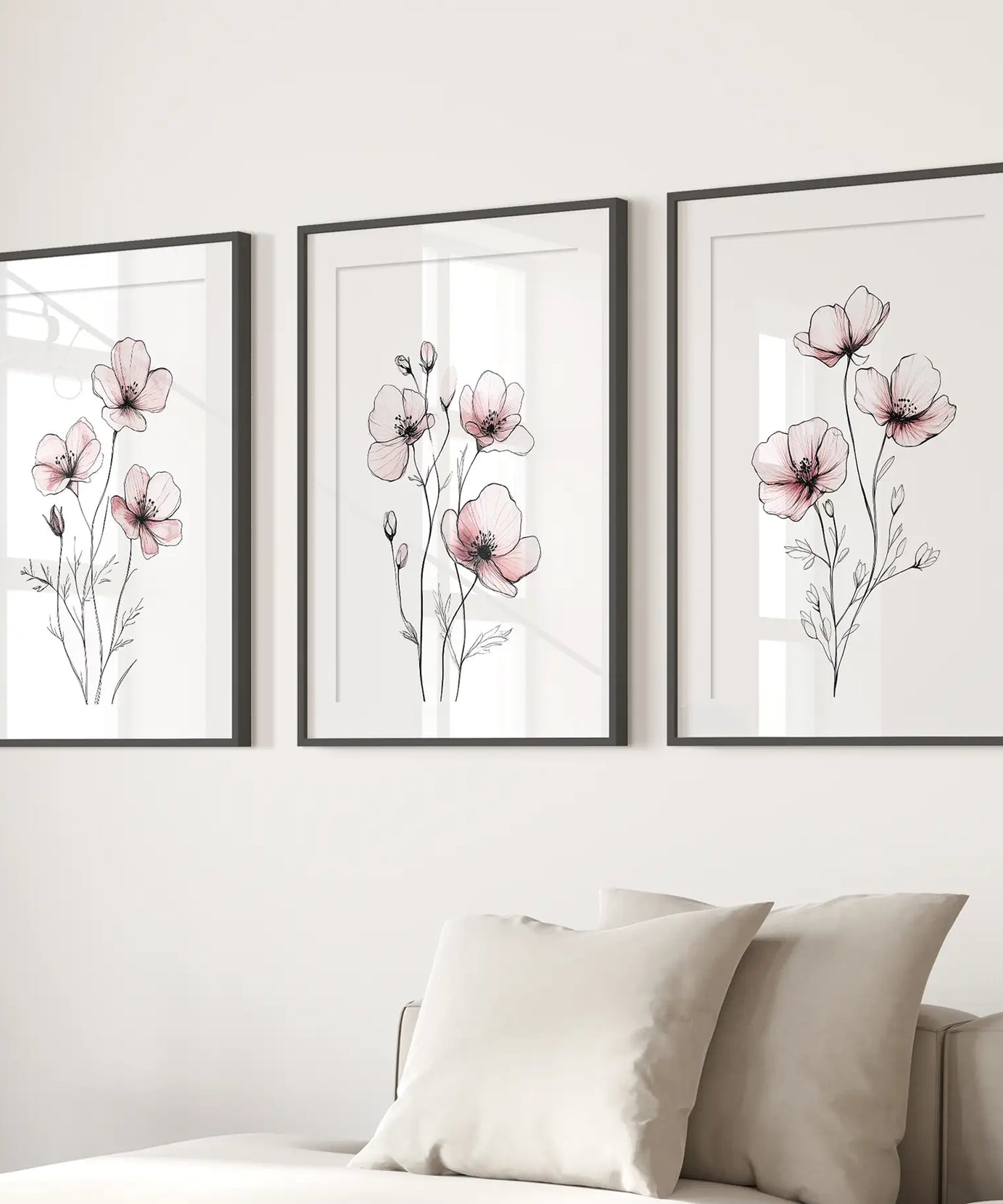 Floral Minimalist Art Posters. 3 Piece Wall Decor