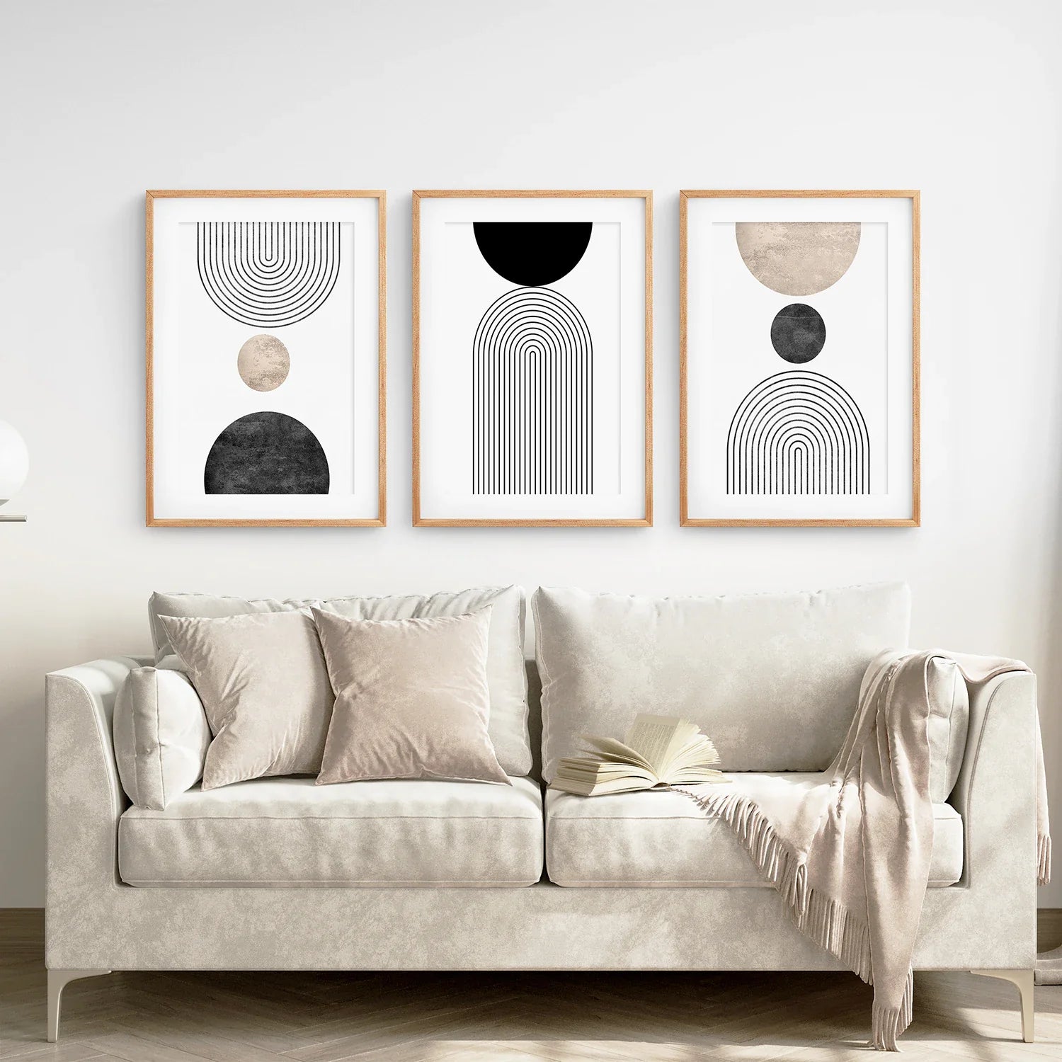 Neutrale Mid-Century Modern Wandkunst | 3er Set