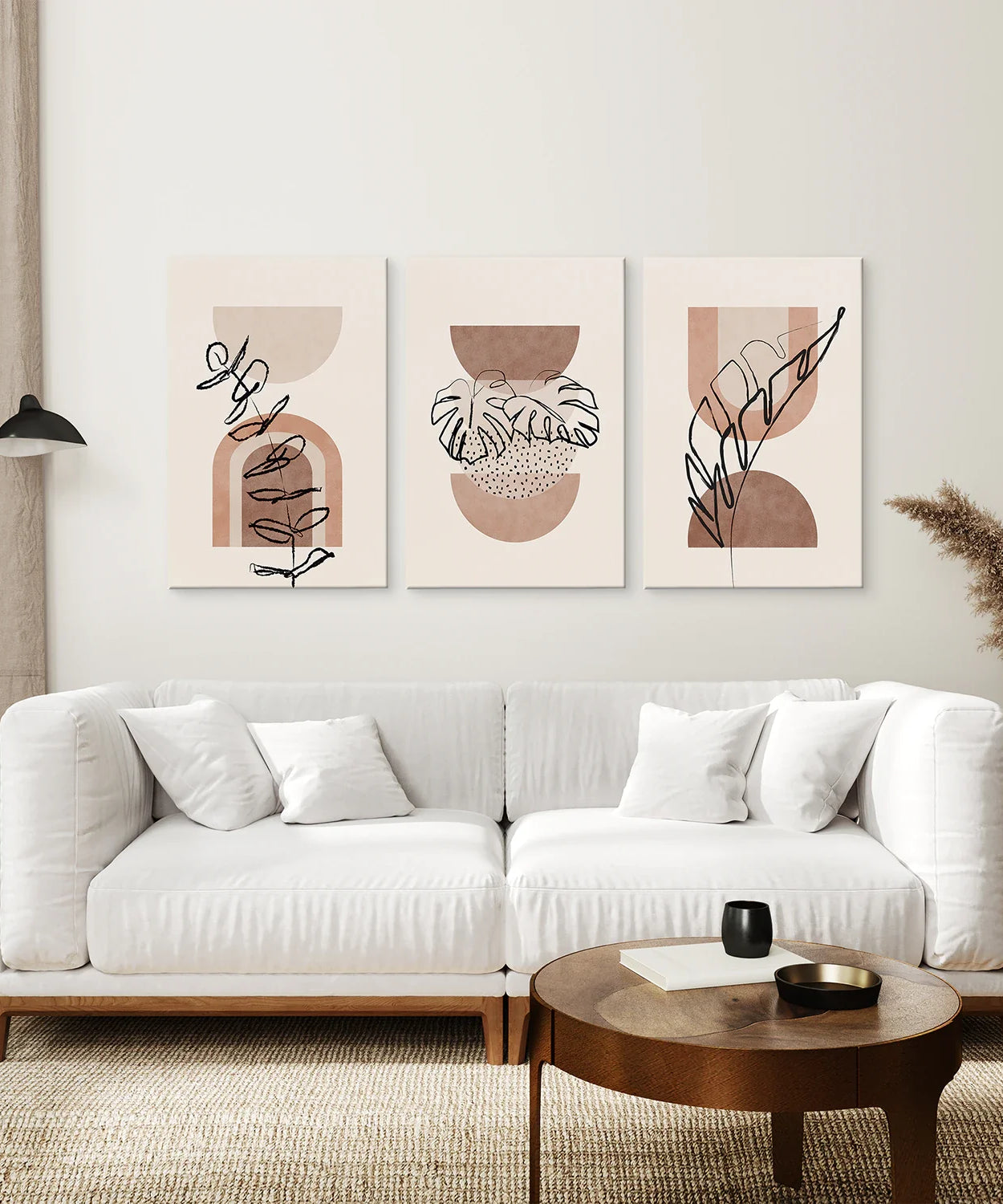 Abstraktes Aquarell 3er-Set Boho-Drucke. Tropische Blätter