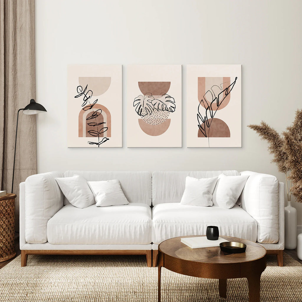 Abstract Watercolor Set of 3 Boho Prints. Tropical Leaves
