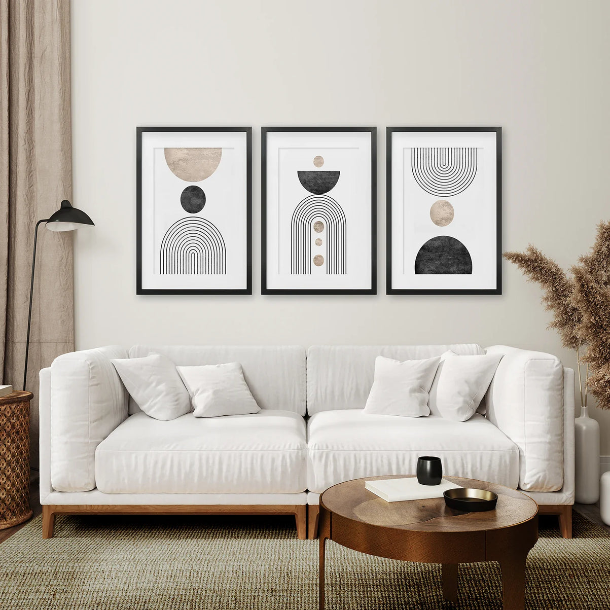 Minimalistisches Wandkunst-Set – Moderne Kunstdrucke Schwarzer Regenbogen
