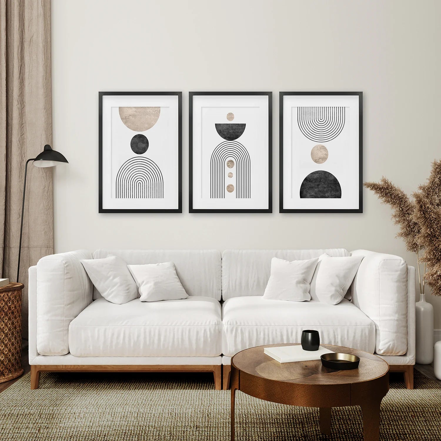 Minimalistisches Wandkunst-Set – Moderne Kunstdrucke Schwarzer Regenbogen