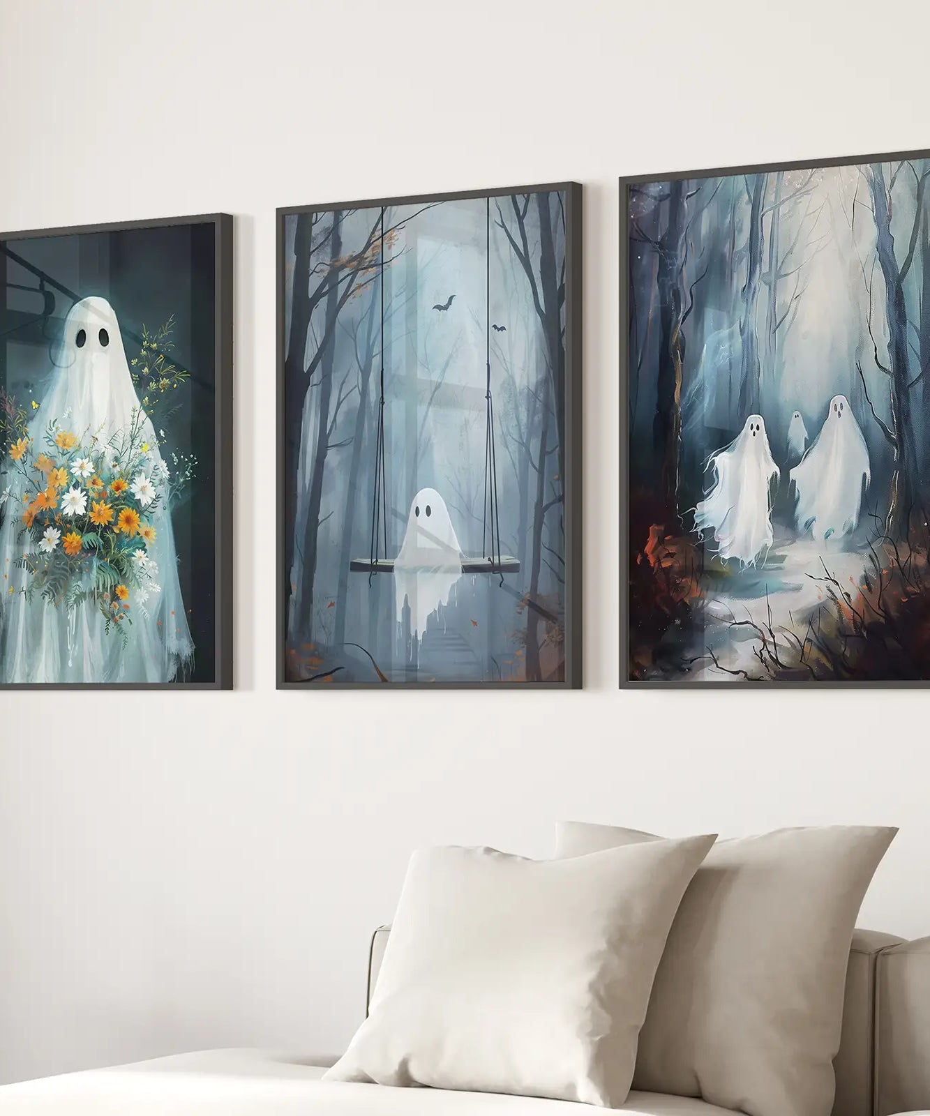 Niedliche Geister Halloween Kunstdruck Gothic Deko Set