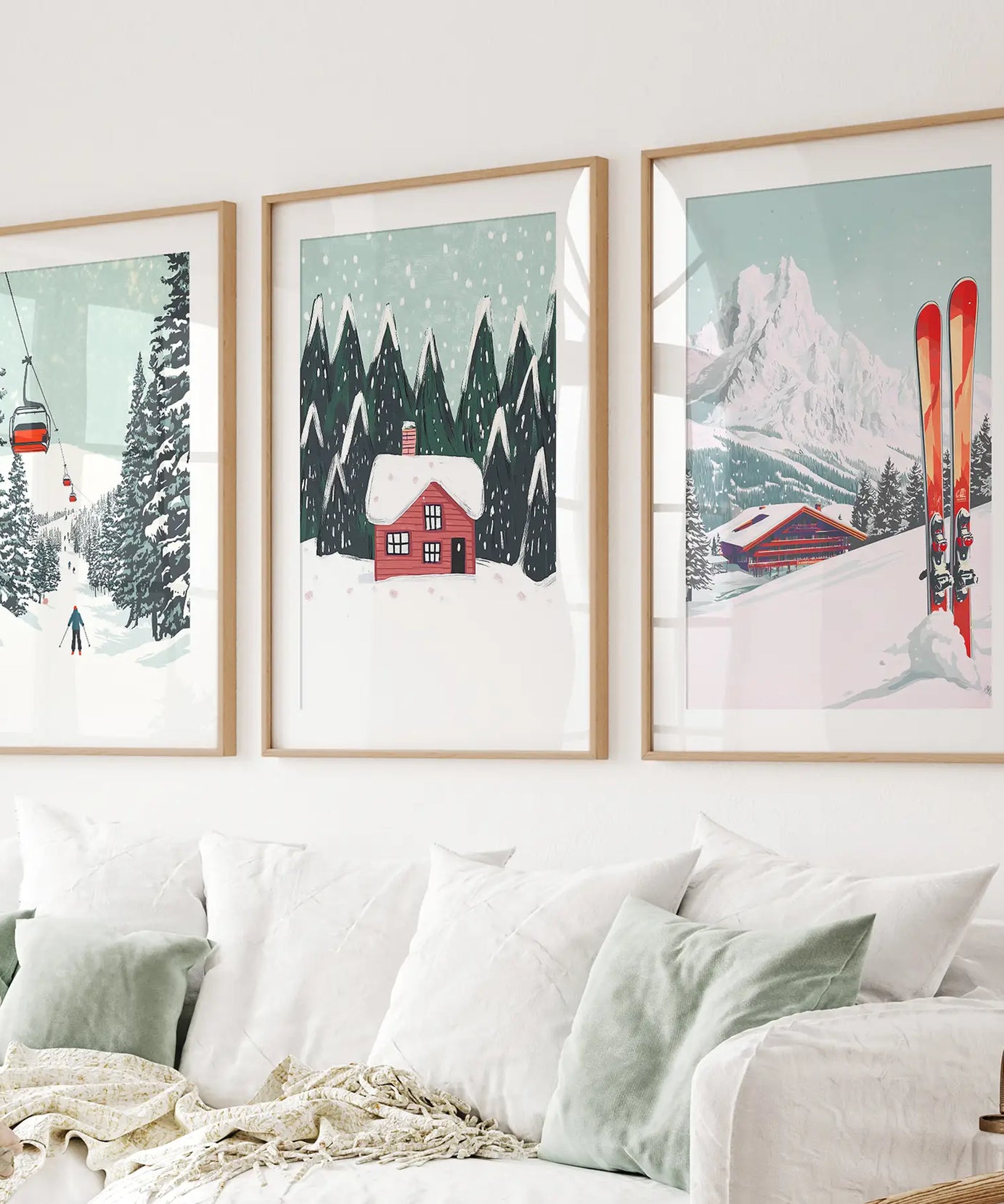 Skilifte, gemütliche Hütte und verschneite Gipfel Wandkunst