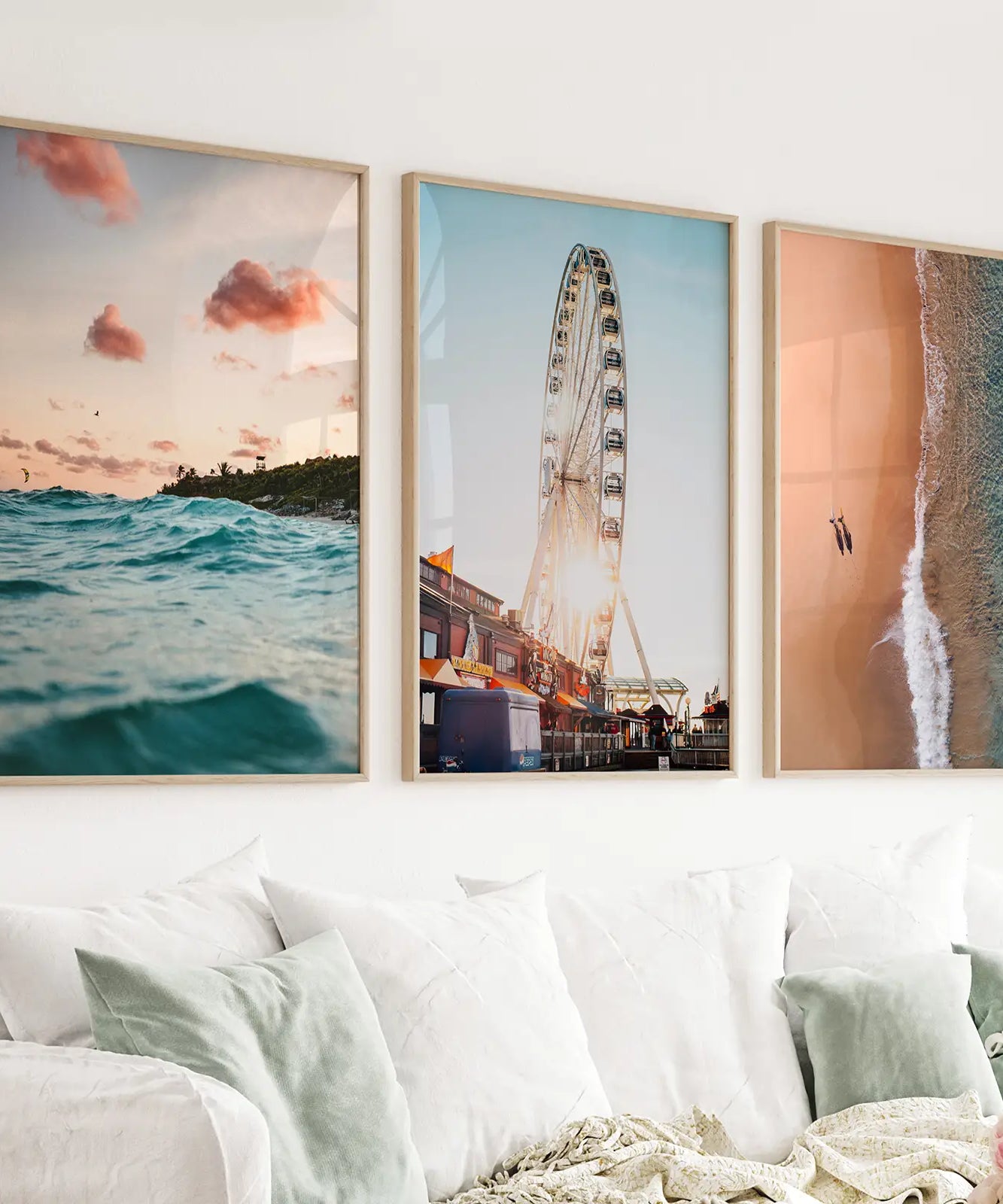 Kalifornien Reise Wandkunstdrucke. Riesenrad, Sonnenuntergang am Meer