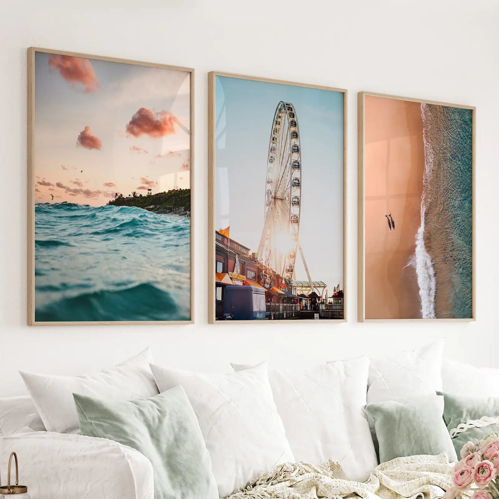 Kalifornien Reise Wandkunstdrucke. Riesenrad, Sonnenuntergang am Meer