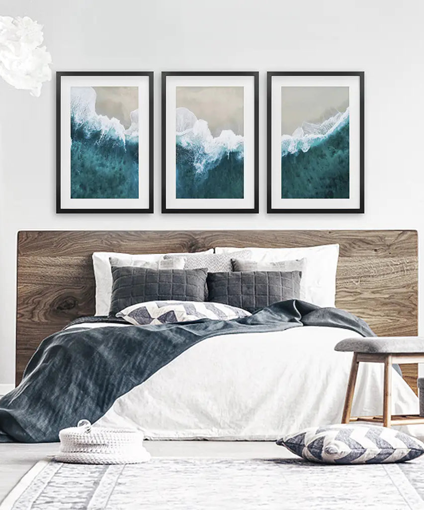 Turquoise Wave on the Sandy Beach Prints. Aerial Photography