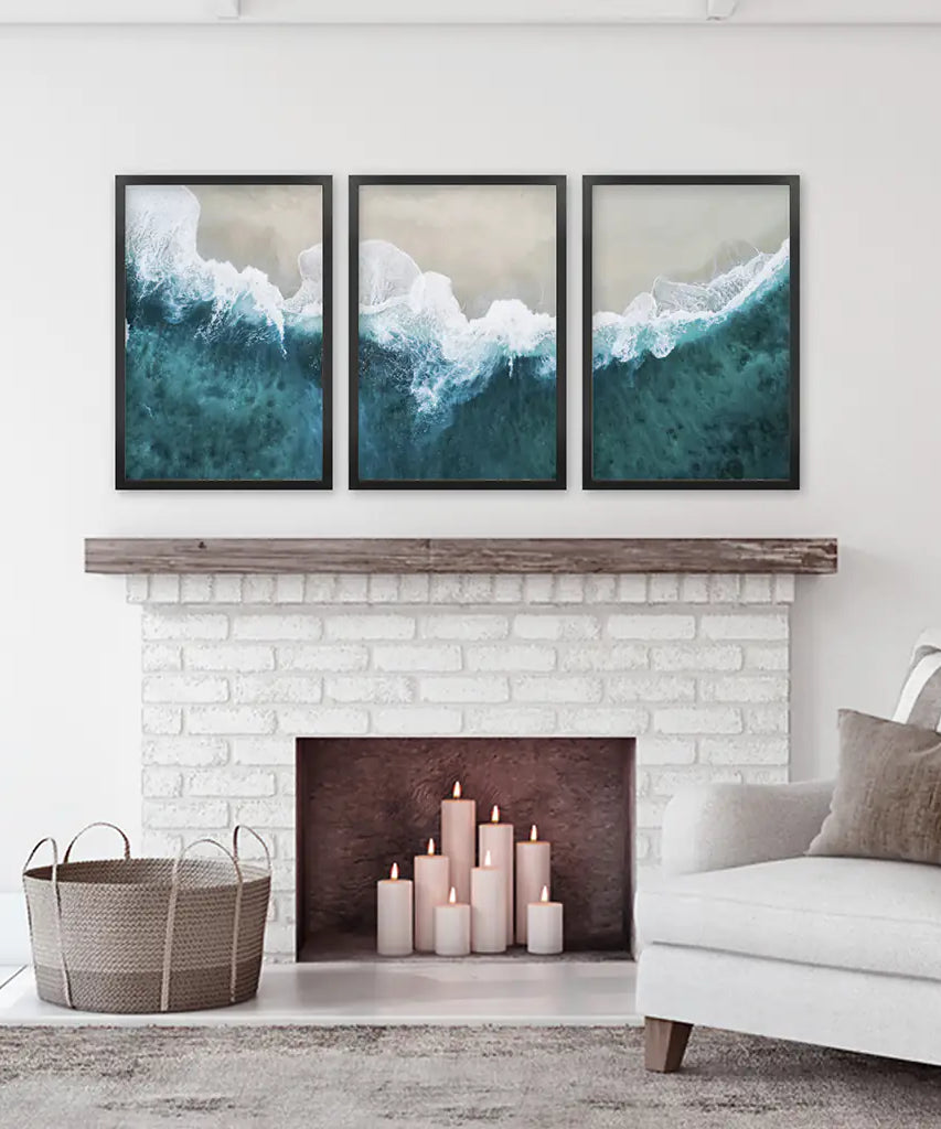 Turquoise Wave on the Sandy Beach Prints. Aerial Photography