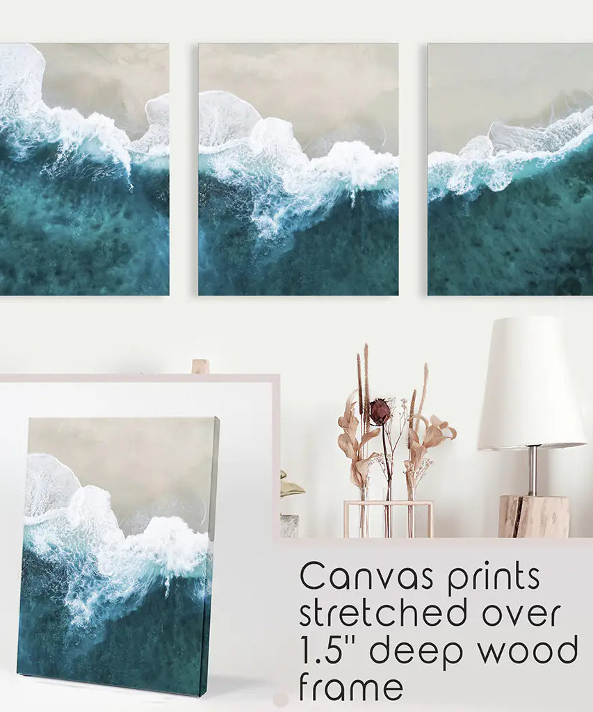 Turquoise Wave on the Sandy Beach Prints. Aerial Photography