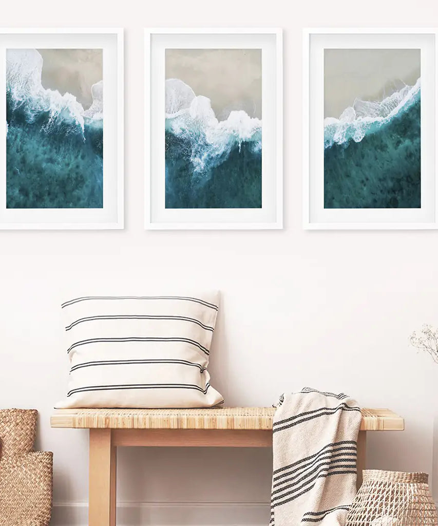 Turquoise Wave on the Sandy Beach Prints. Aerial Photography