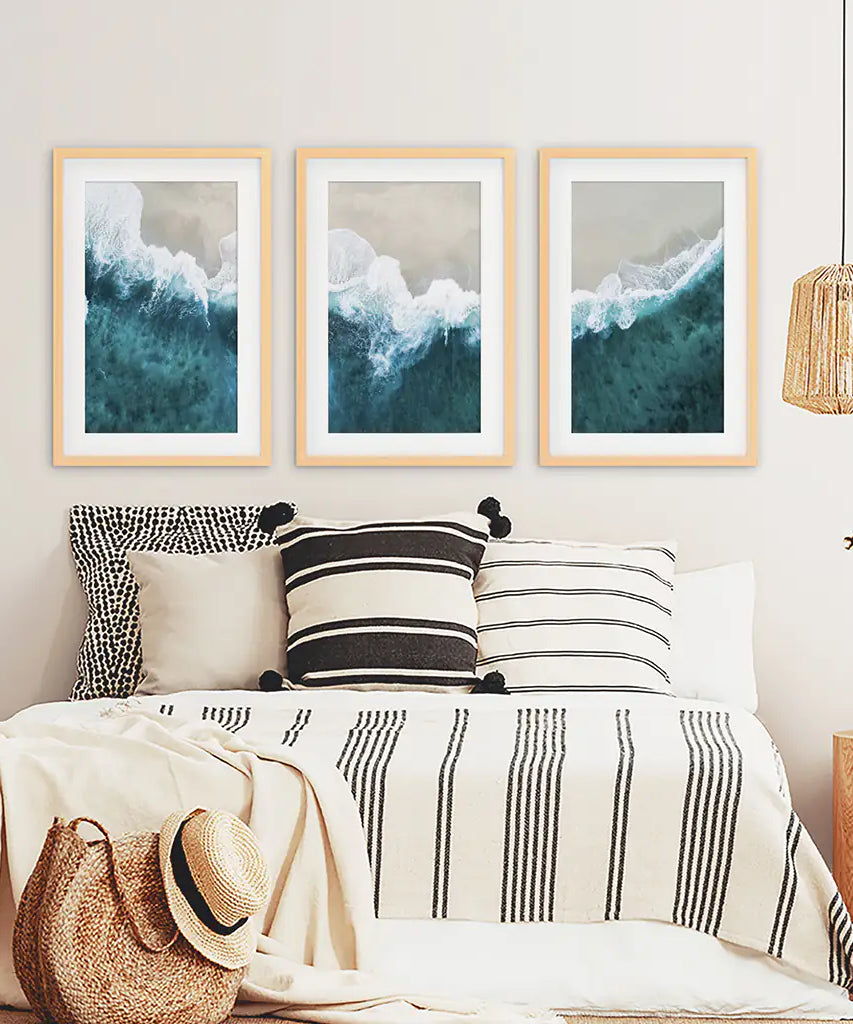Turquoise Wave on the Sandy Beach Prints. Aerial Photography