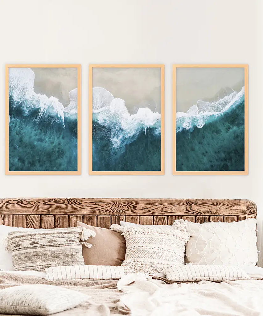 Turquoise Wave on the Sandy Beach Prints. Aerial Photography