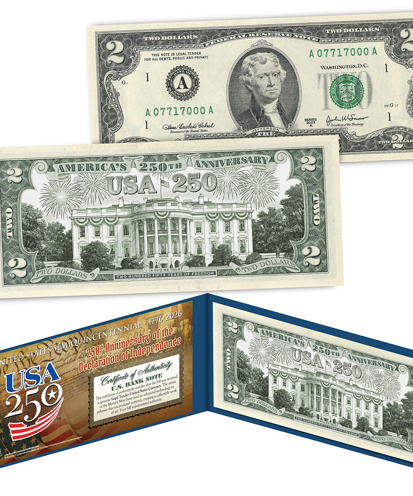 "White House" 2-Dollar-Banknote – USA 250 Jahre Sammleredition