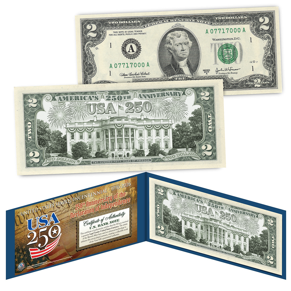 "White House" 2-Dollar-Banknote – USA 250 Jahre Sammleredition