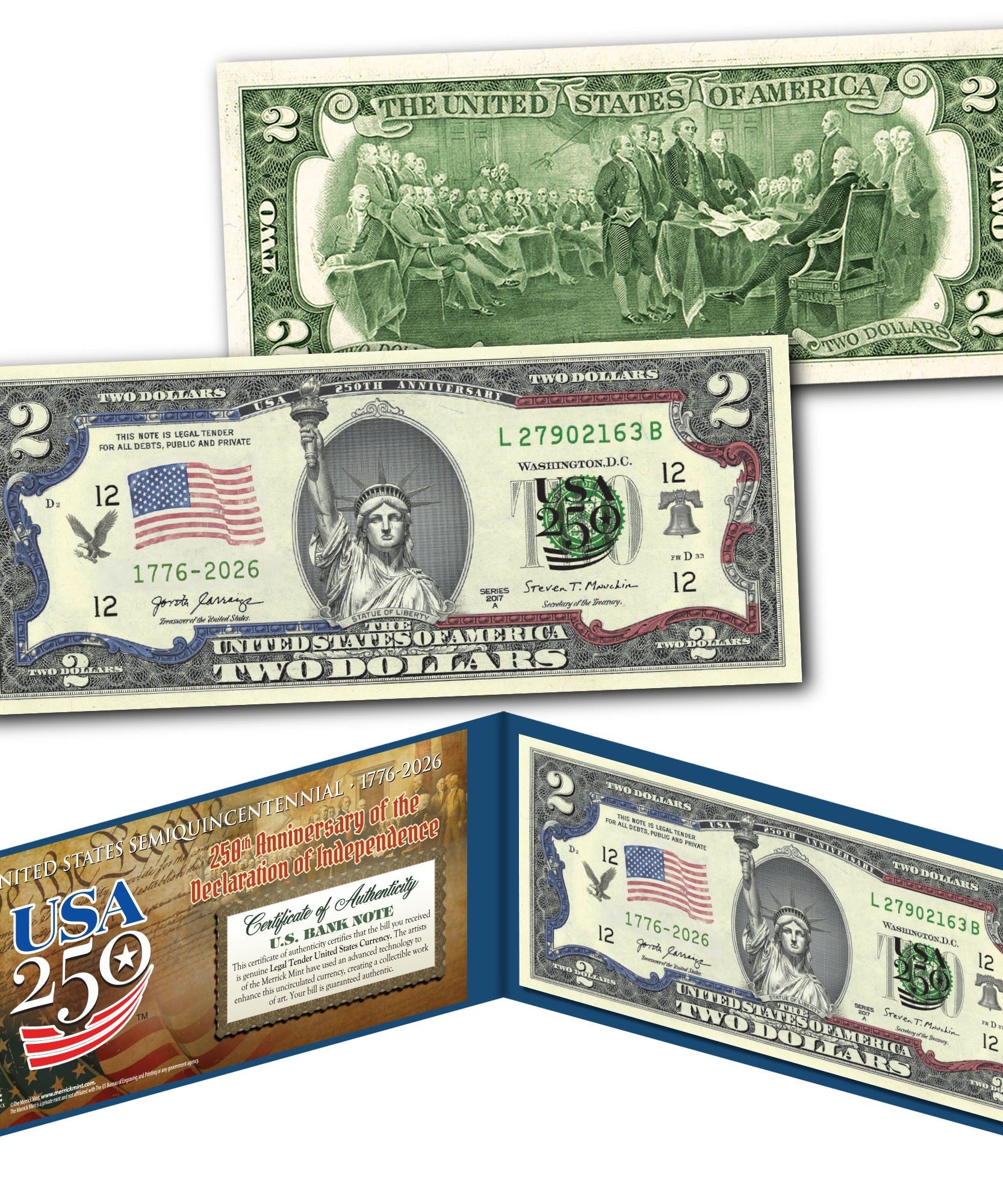 250. Jubiläum 2-Dollar-Schein – Freiheitsstatue | Echtes gesetzliches Zahlungsmittel