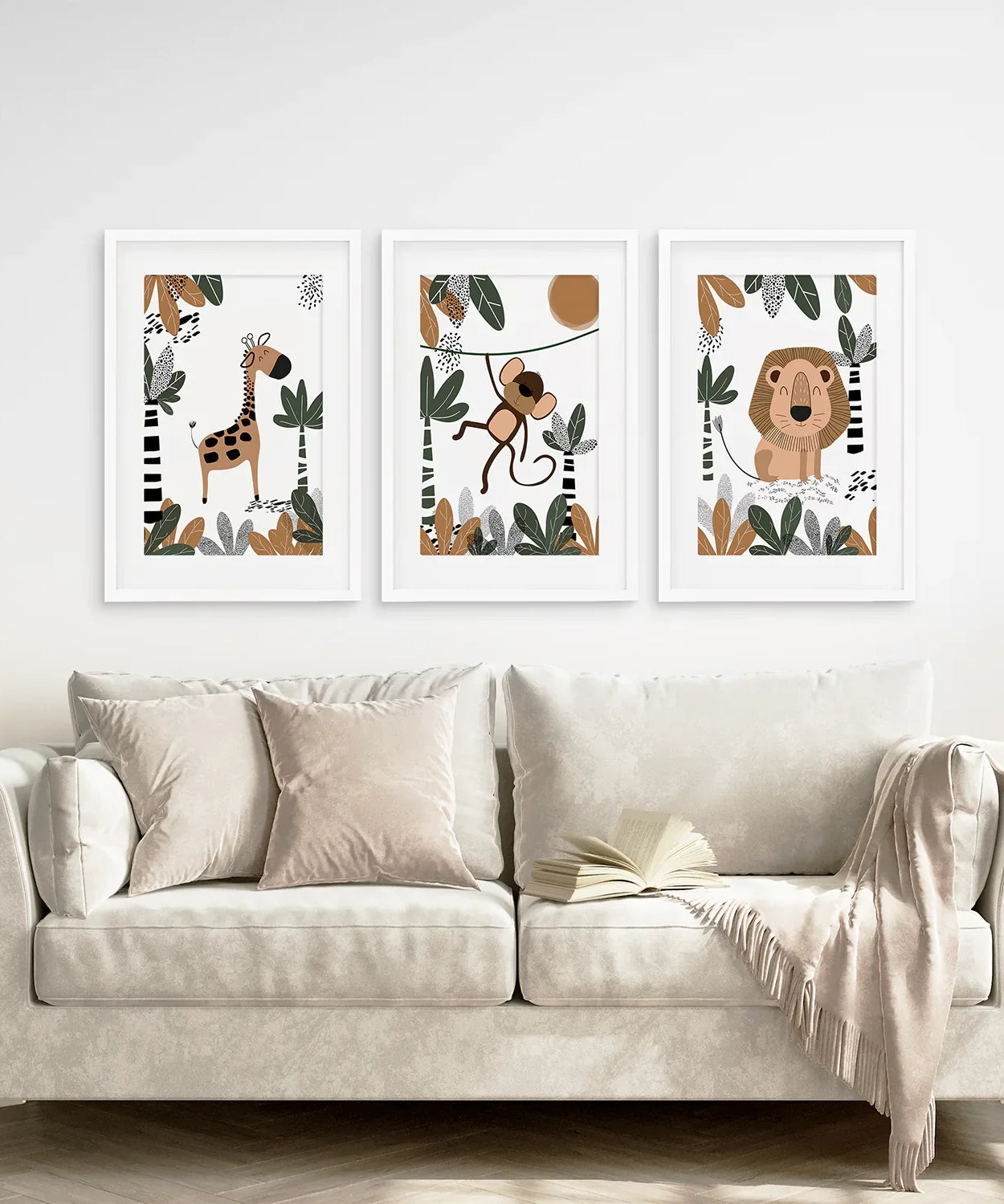 Safari Animals Wall Art Set of 3 Prints for Nursery