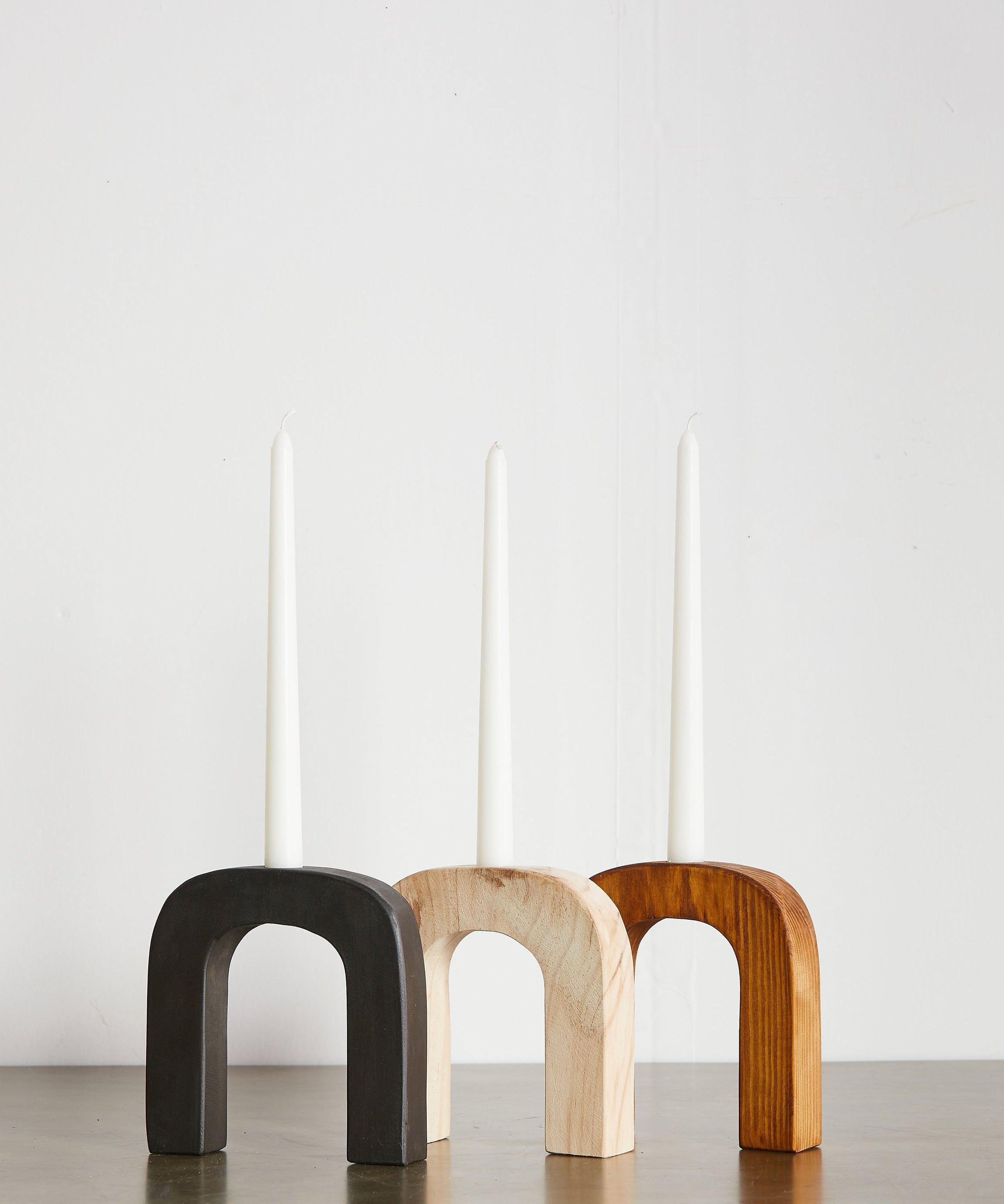 Arch Wooden Taper Candlestick Holder