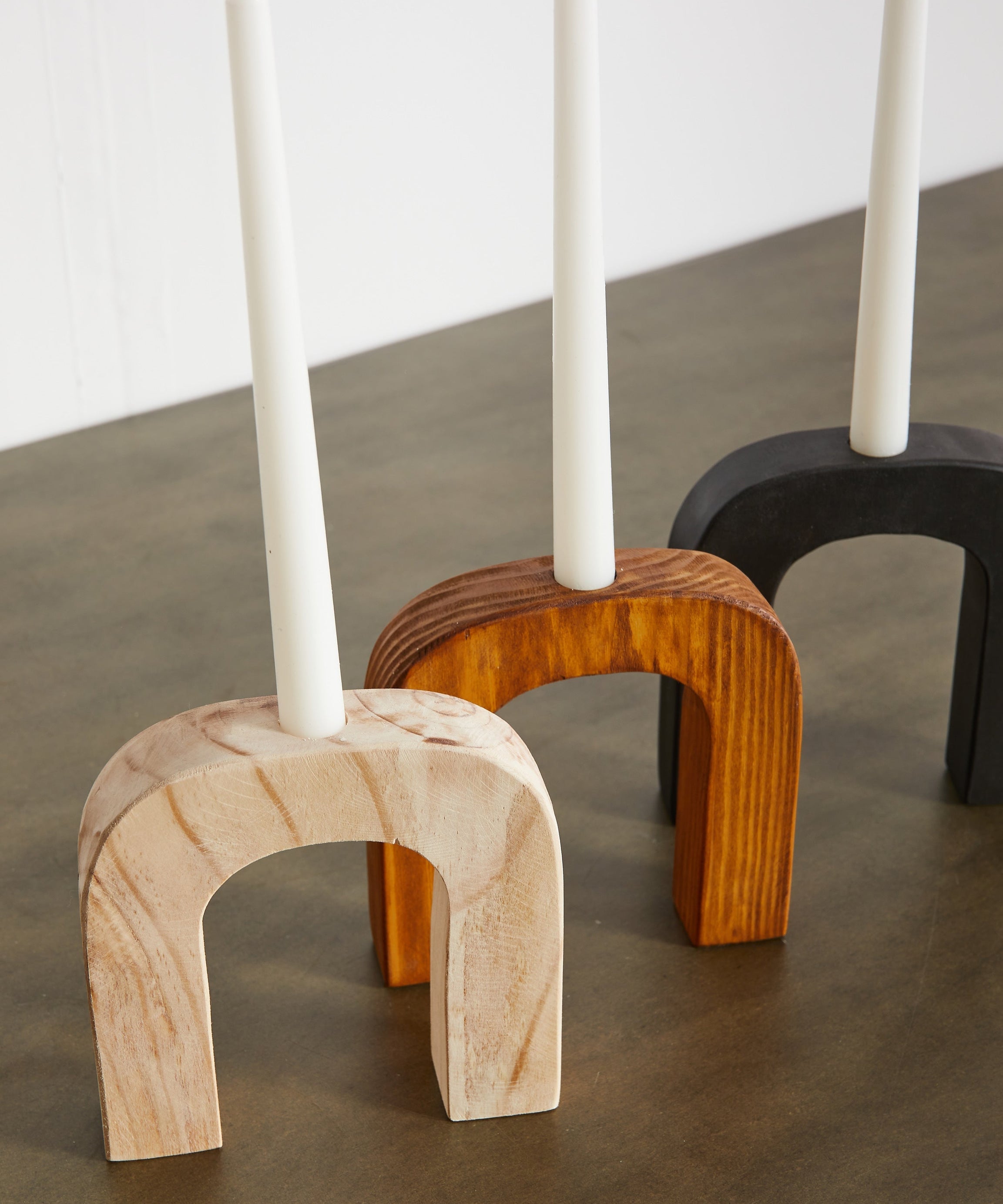 Arch Wooden Taper Candlestick Holder