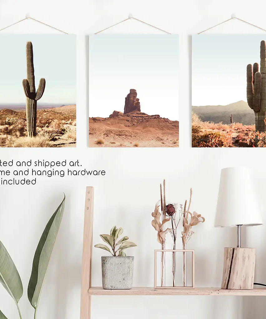 Arizona Desert Wall Art Set. Sedona Red Rocks, Saguaro Cacti