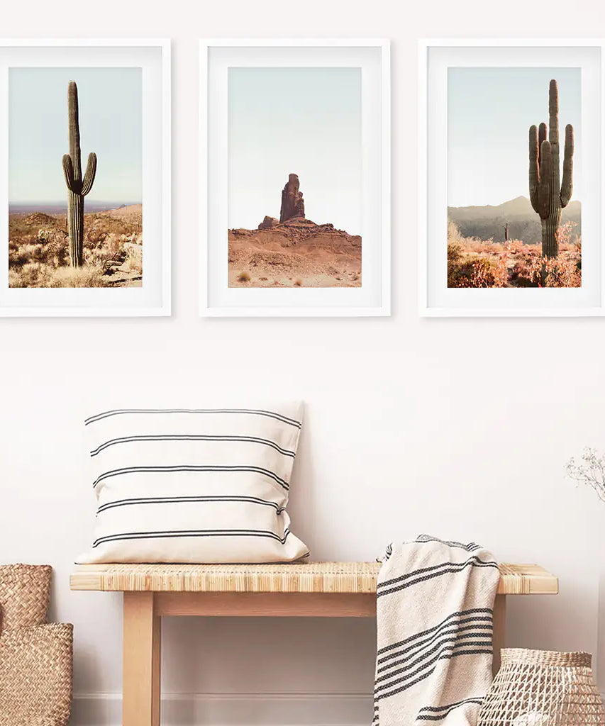 Arizona Desert Wall Art Set. Sedona Red Rocks, Saguaro Cacti