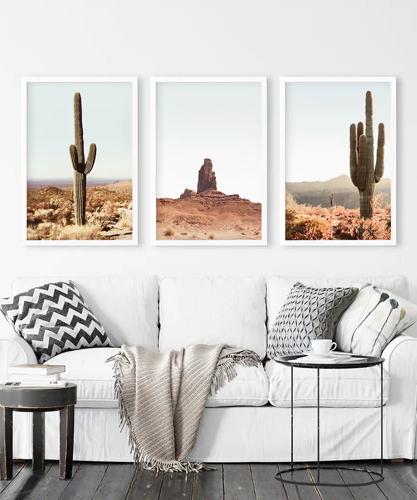 Arizona Desert Wall Art Set. Sedona Red Rocks, Saguaro Cacti