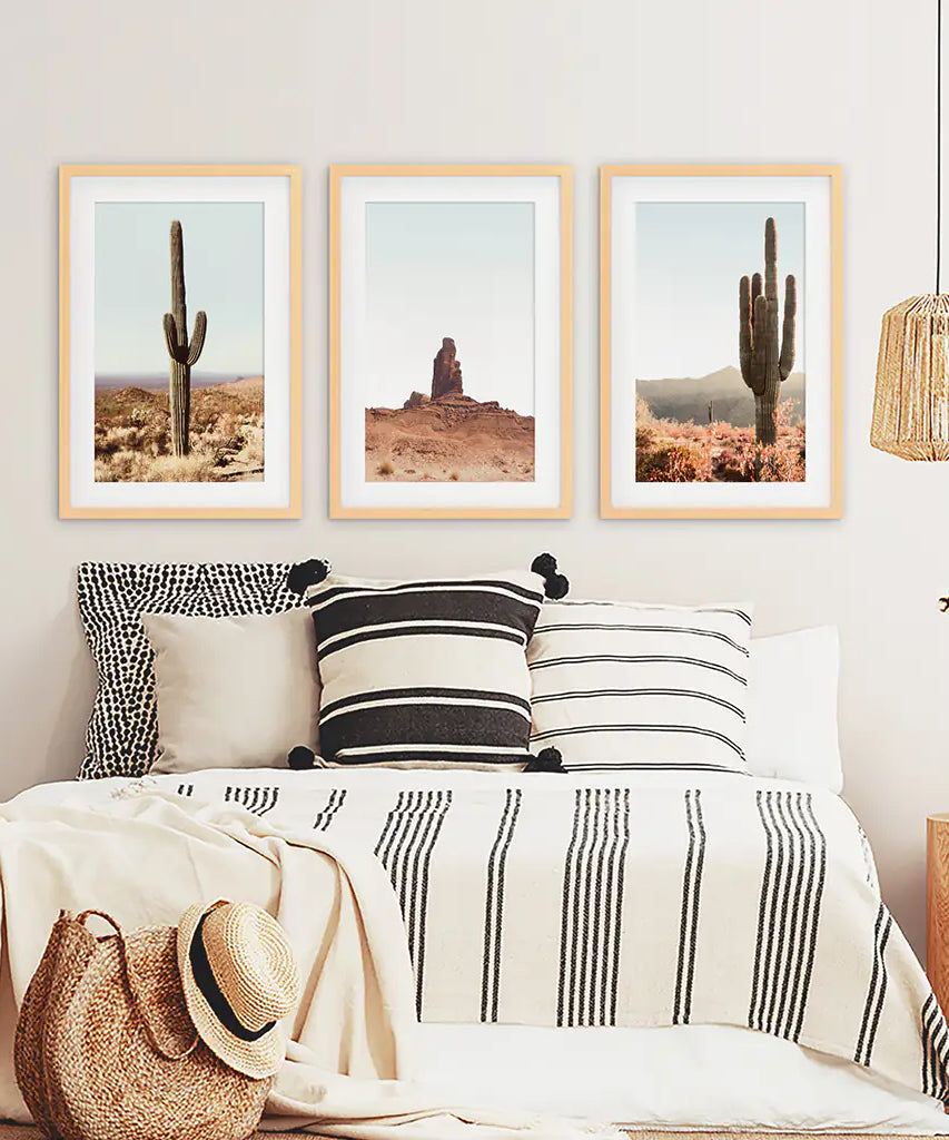 Arizona Desert Wall Art Set. Sedona Red Rocks, Saguaro Cacti
