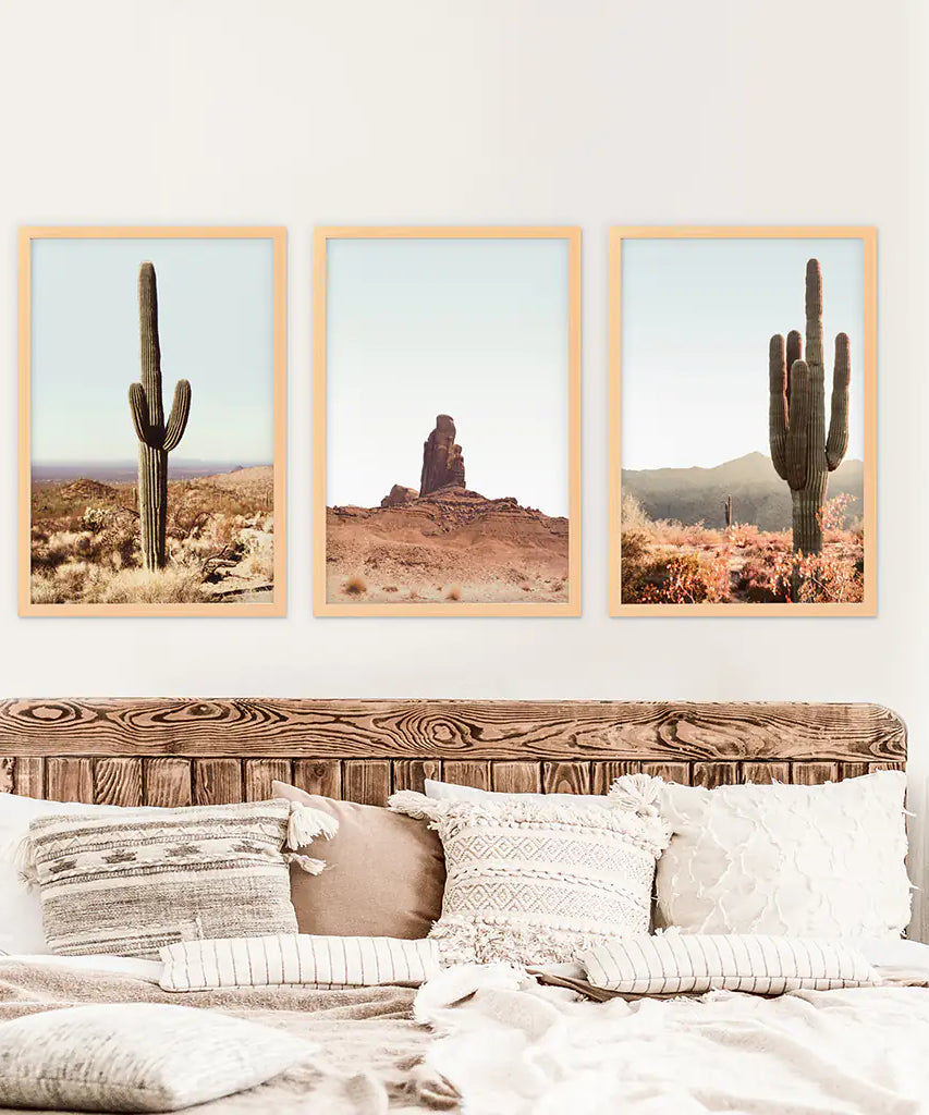 Arizona Desert Wall Art Set. Sedona Red Rocks, Saguaro Cacti