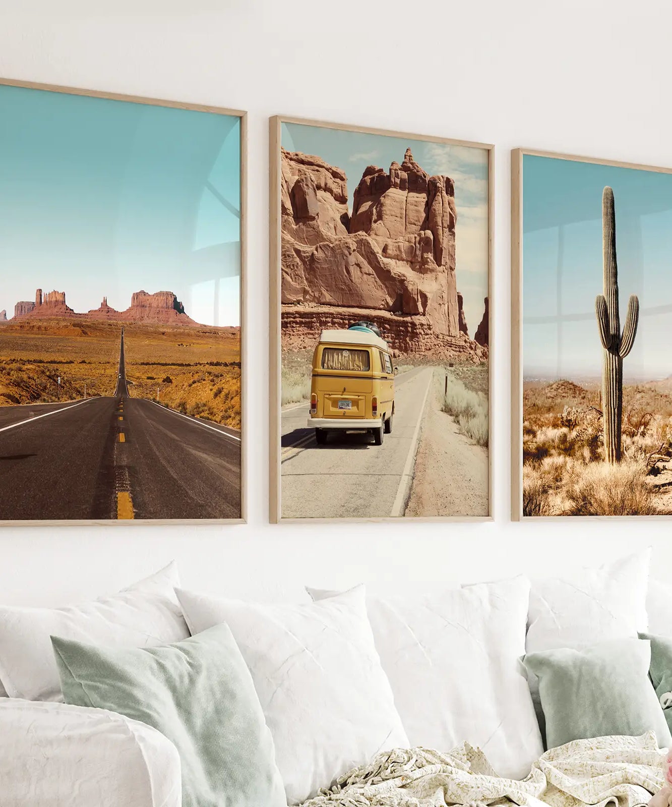 Arizona Desert Travel Art. Grand Canyon, Retro Van, Cactus