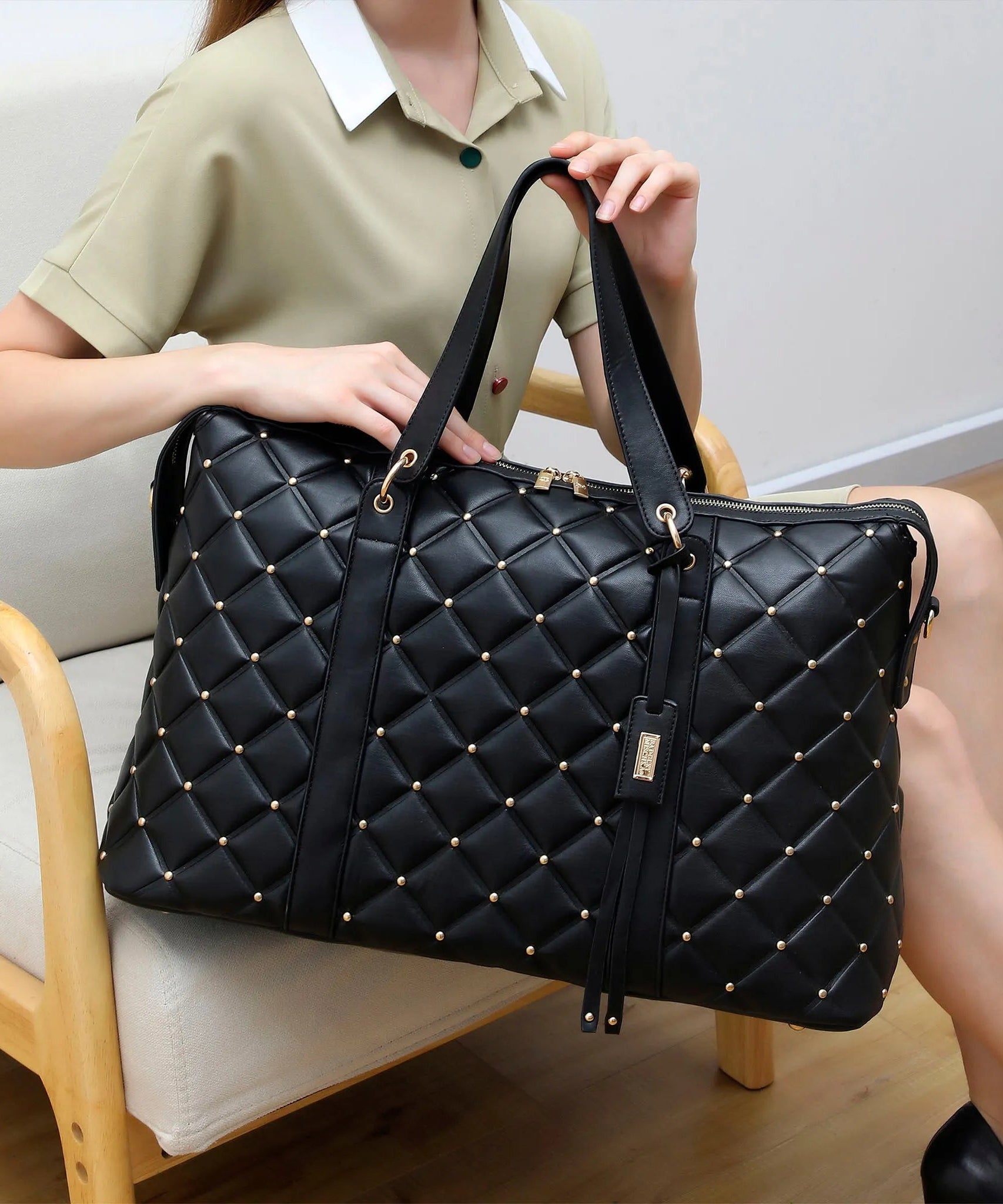 Diamantgesteppte vegane Leder-Weekender-Tasche