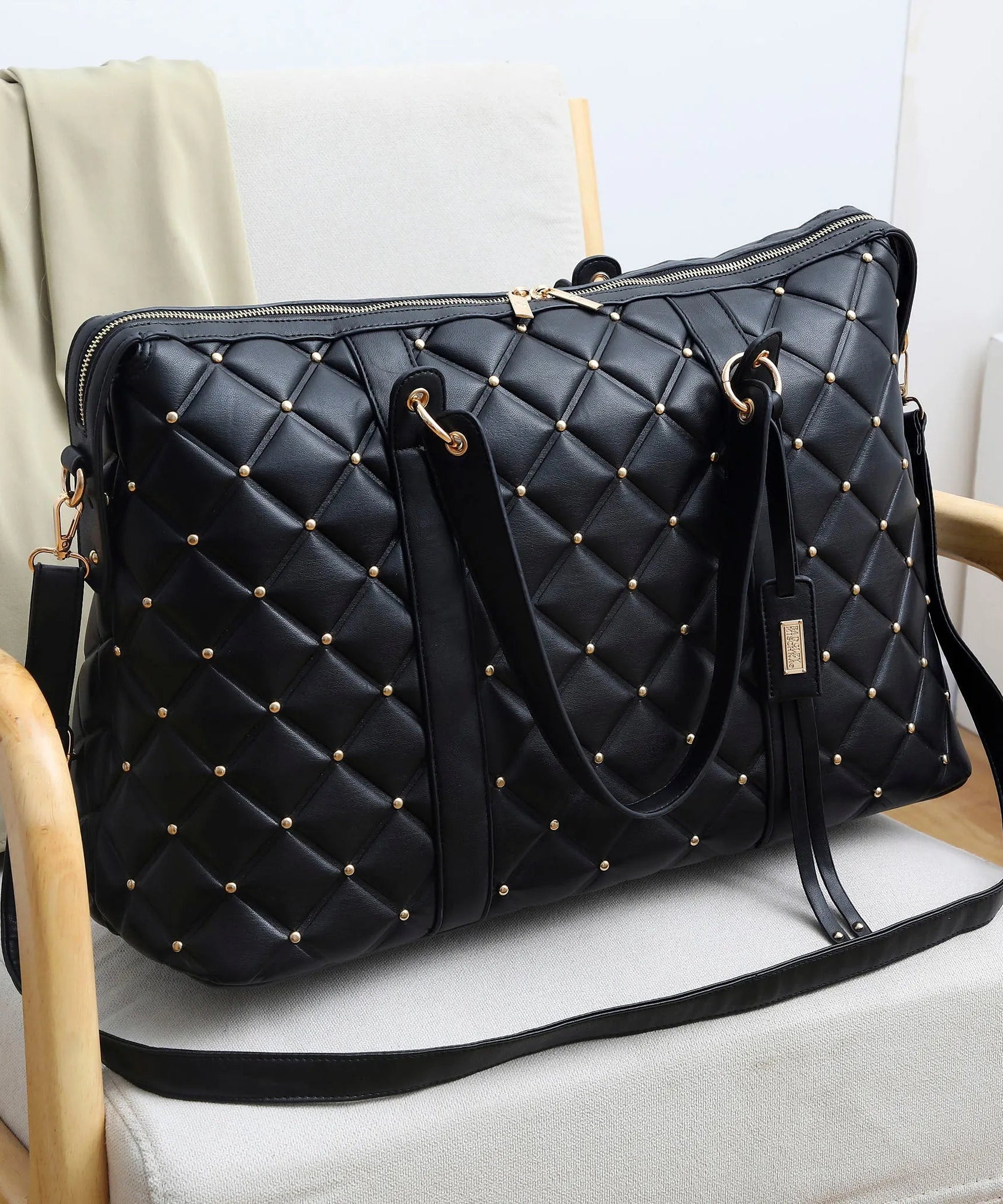Diamantgesteppte vegane Leder-Weekender-Tasche