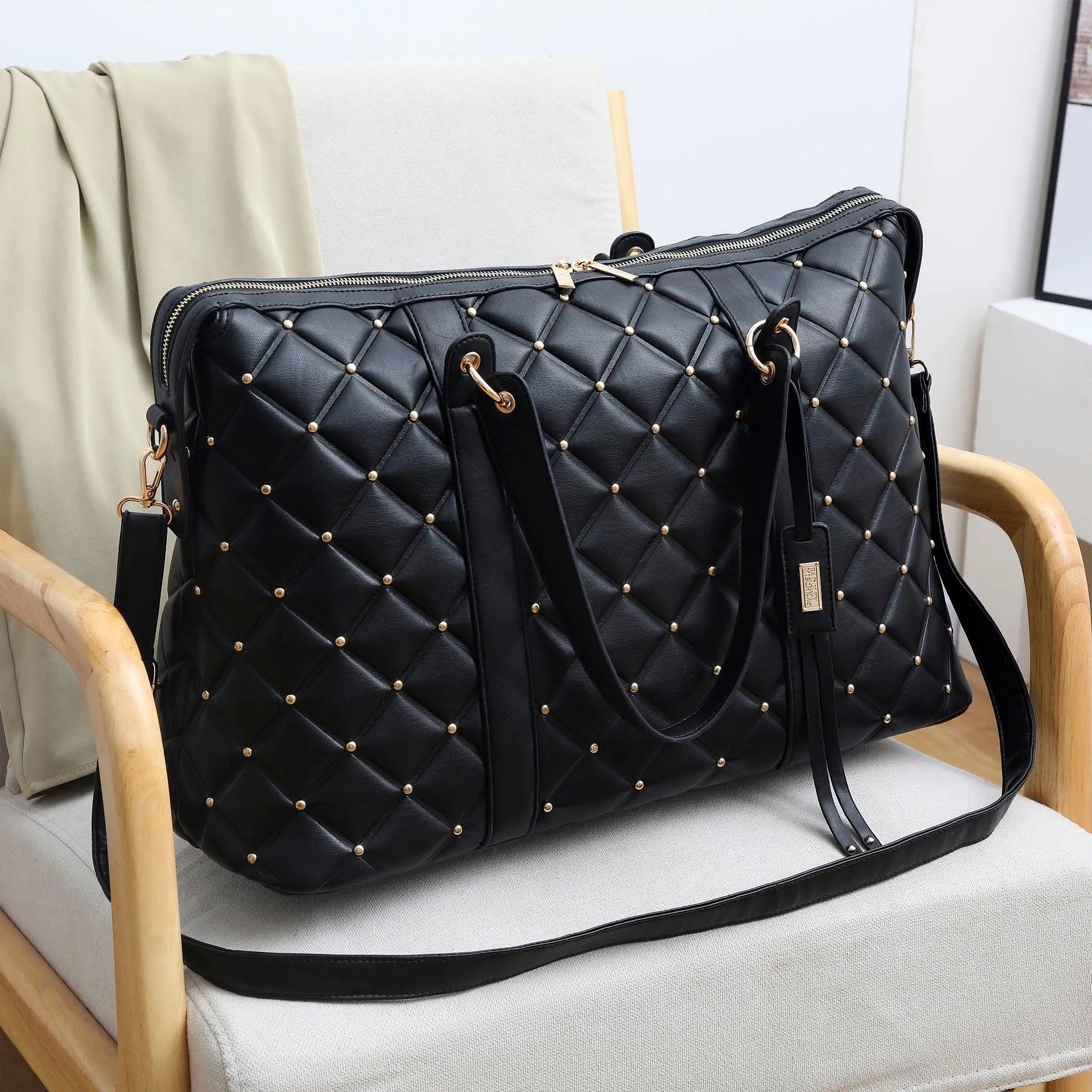 Diamantgesteppte vegane Leder-Weekender-Tasche