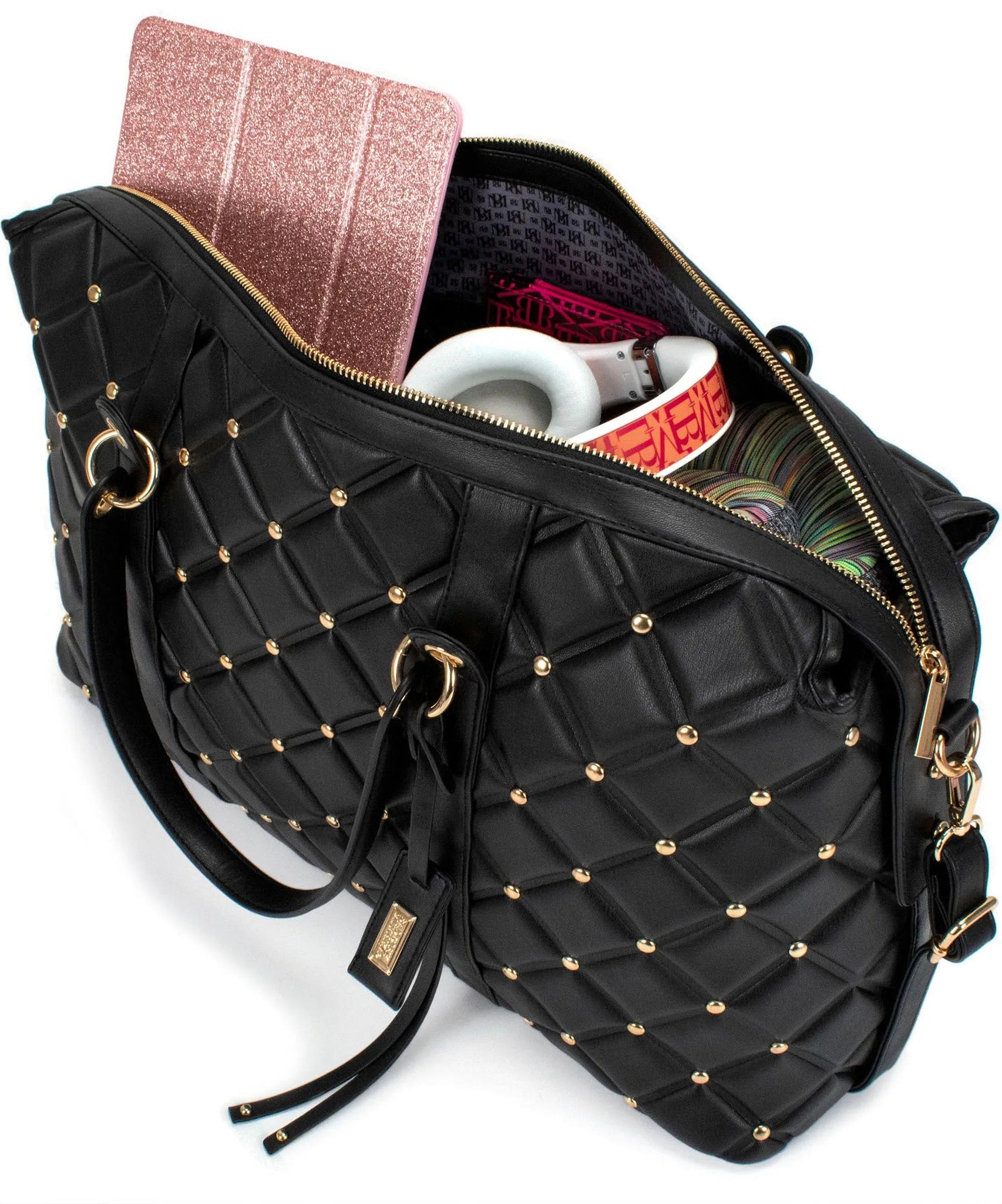 Diamantgesteppte vegane Leder-Weekender-Tasche