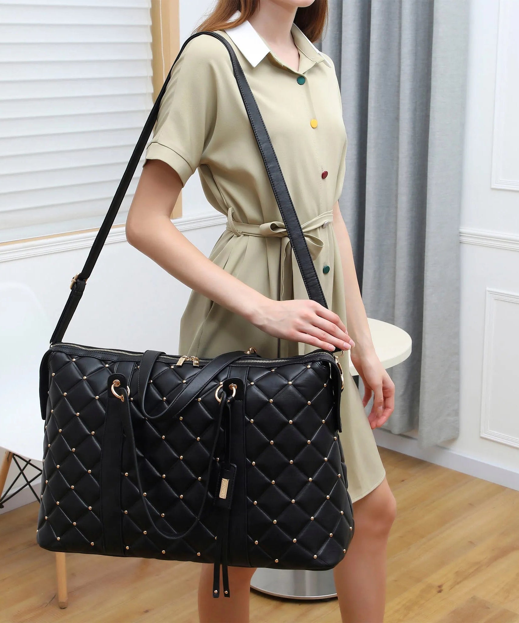 Diamantgesteppte vegane Leder-Weekender-Tasche