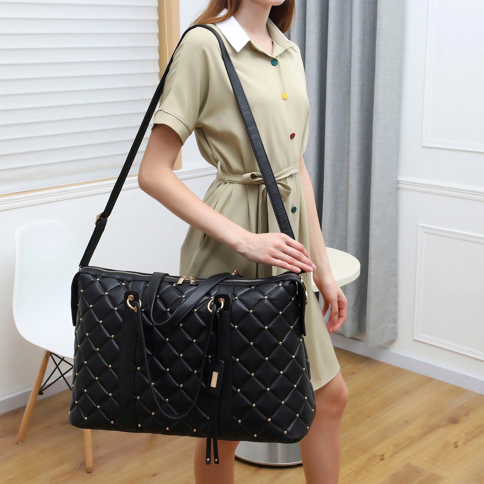 Diamantgesteppte vegane Leder-Weekender-Tasche