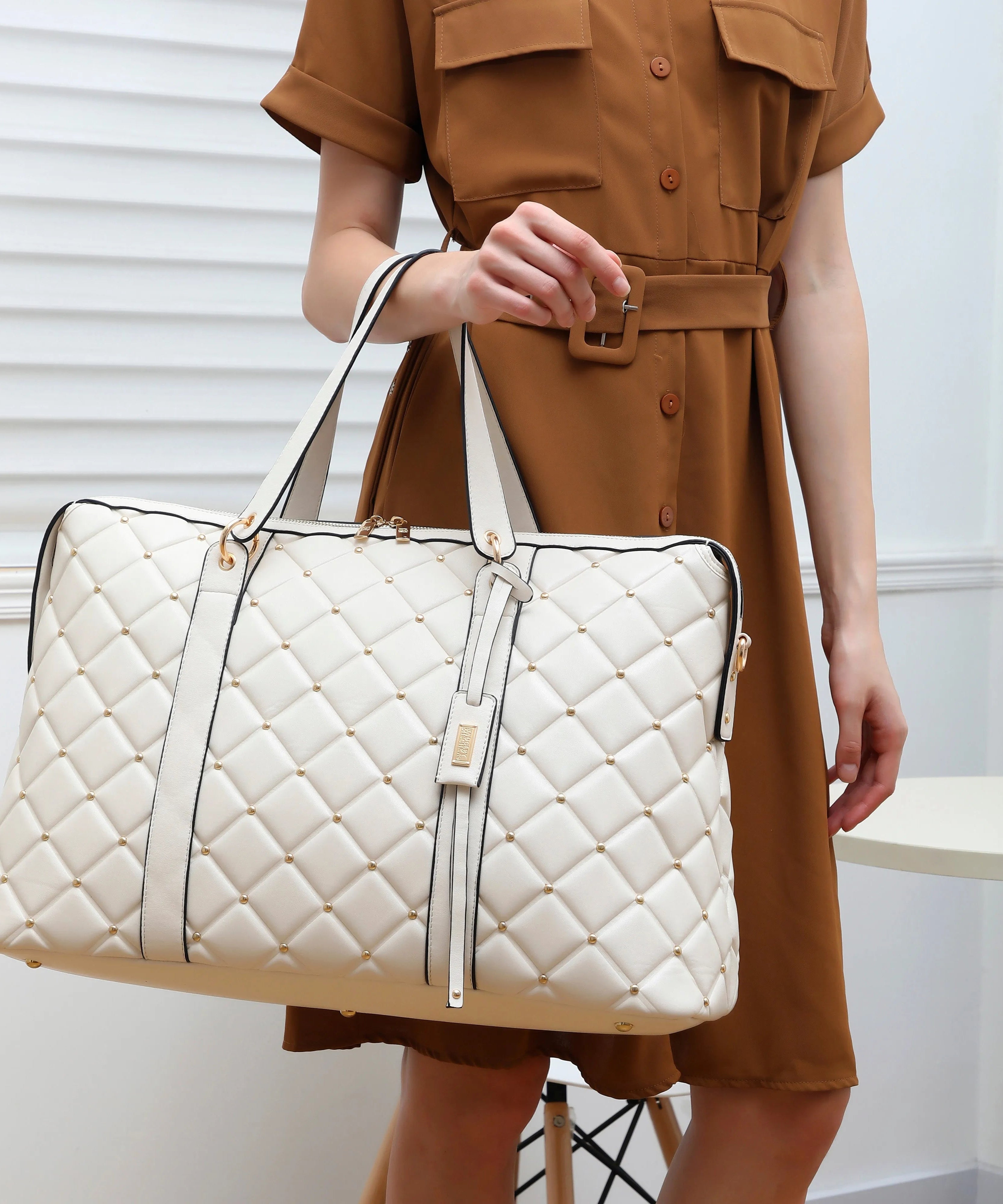 Diamantgesteppte vegane Leder-Weekender-Tasche