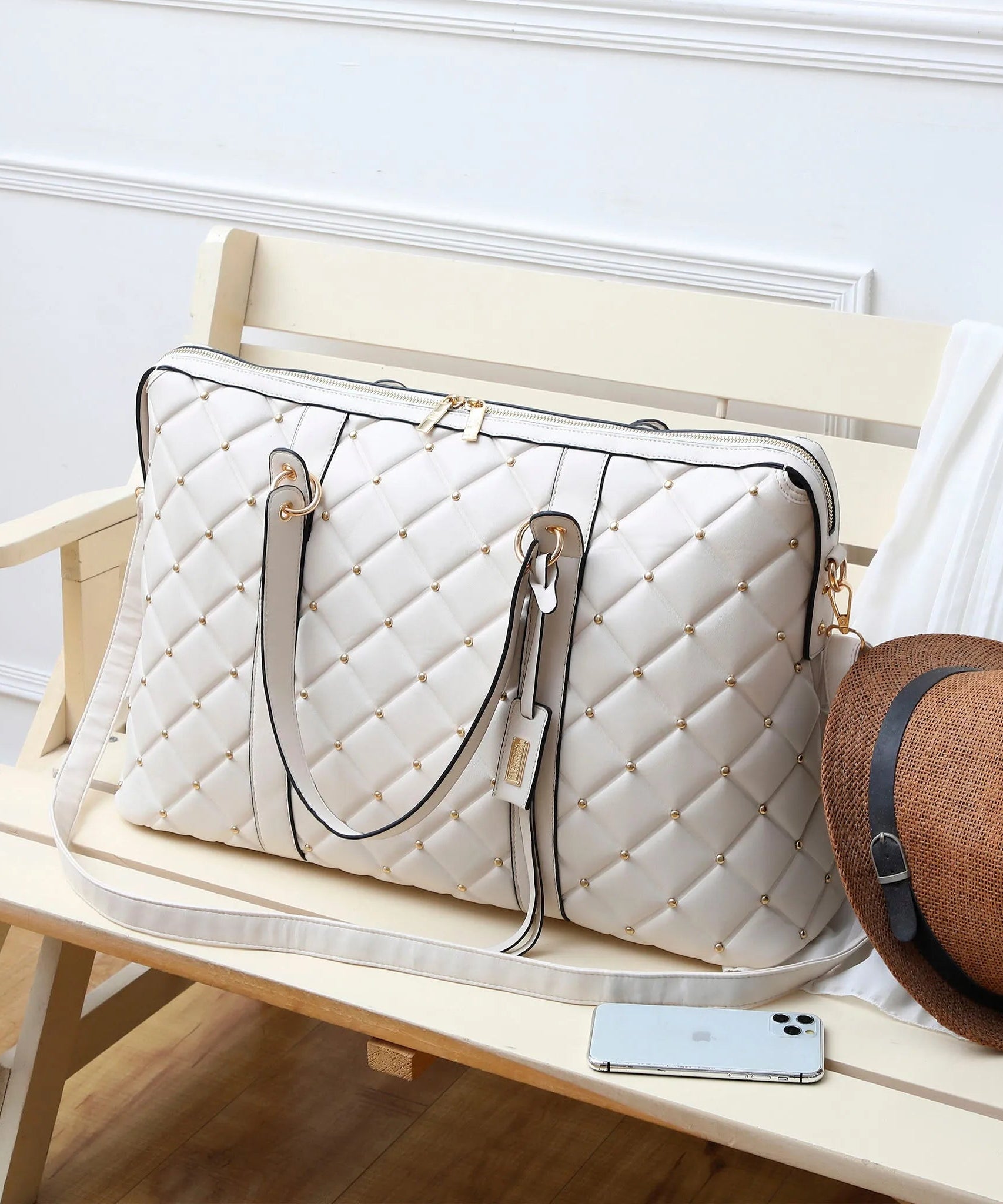 Diamantgesteppte vegane Leder-Weekender-Tasche