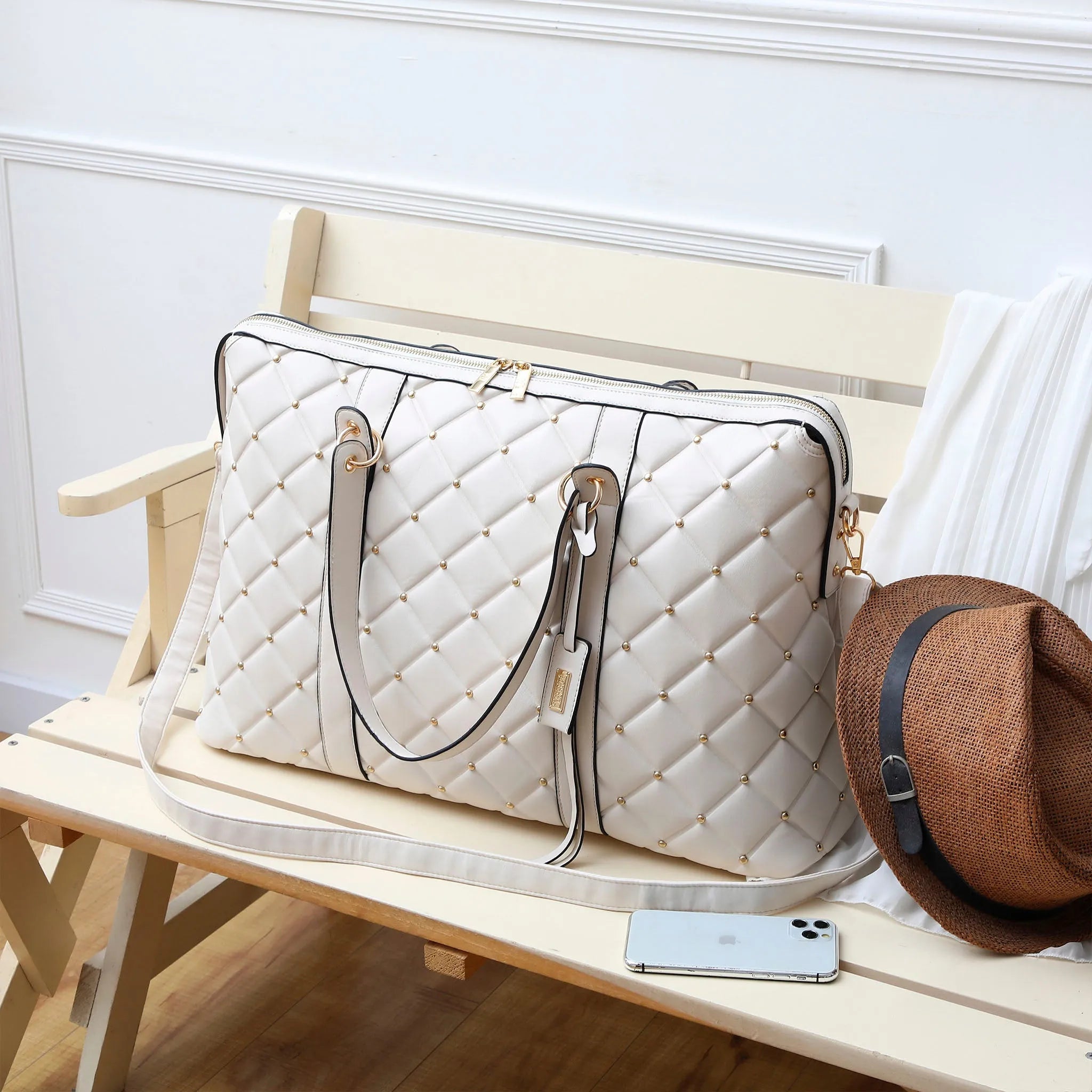 Diamantgesteppte vegane Leder-Weekender-Tasche
