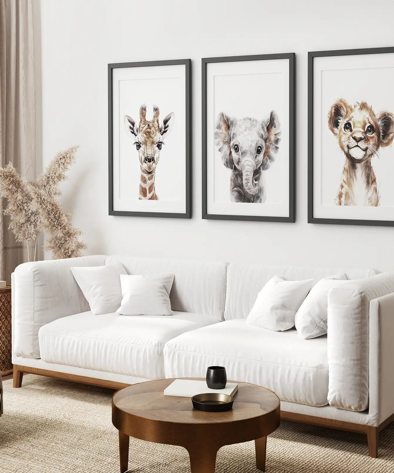 Süßes 3er Set Dschungeltiere Wandbilder als Aquarell