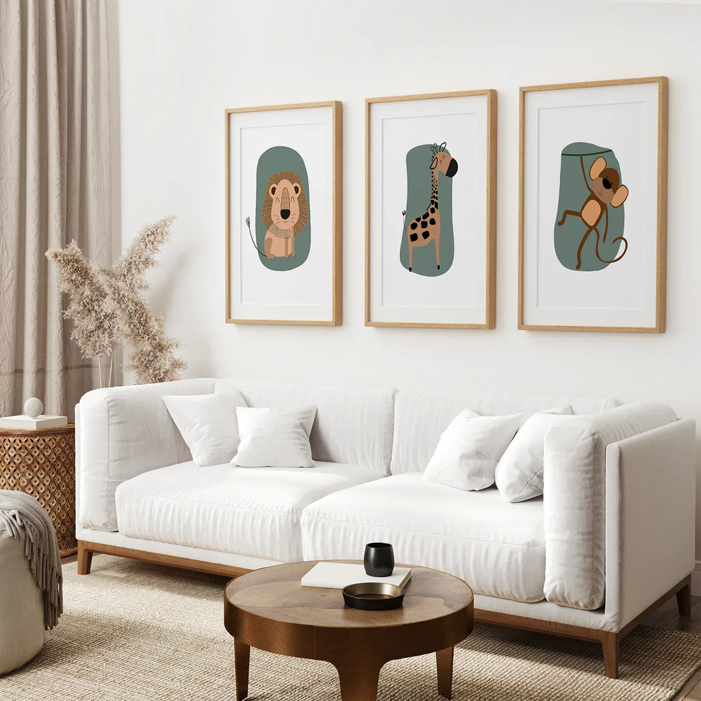Cute Safari Baby Animals Set of 3 Art Prints