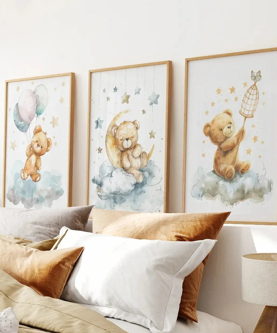 3-teiliges Dekorationsset mit Teddybären und Luftballon-Print