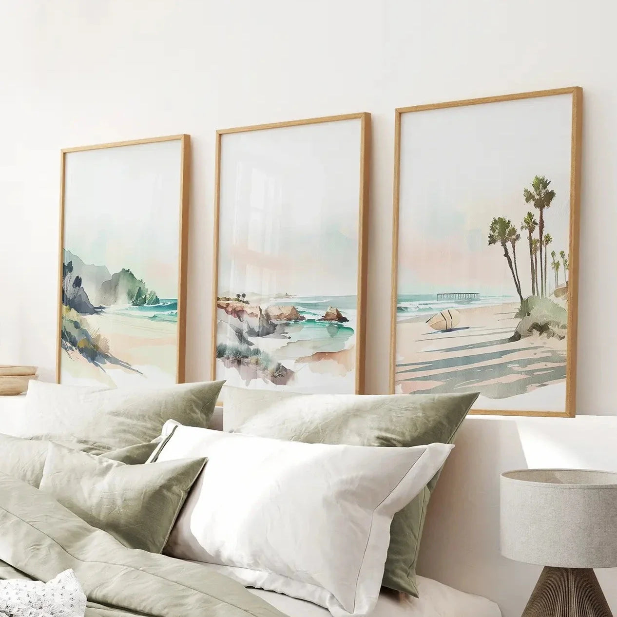 Aquarell Strand Kunst. 3er Set tropische Meeresszene Dekoration