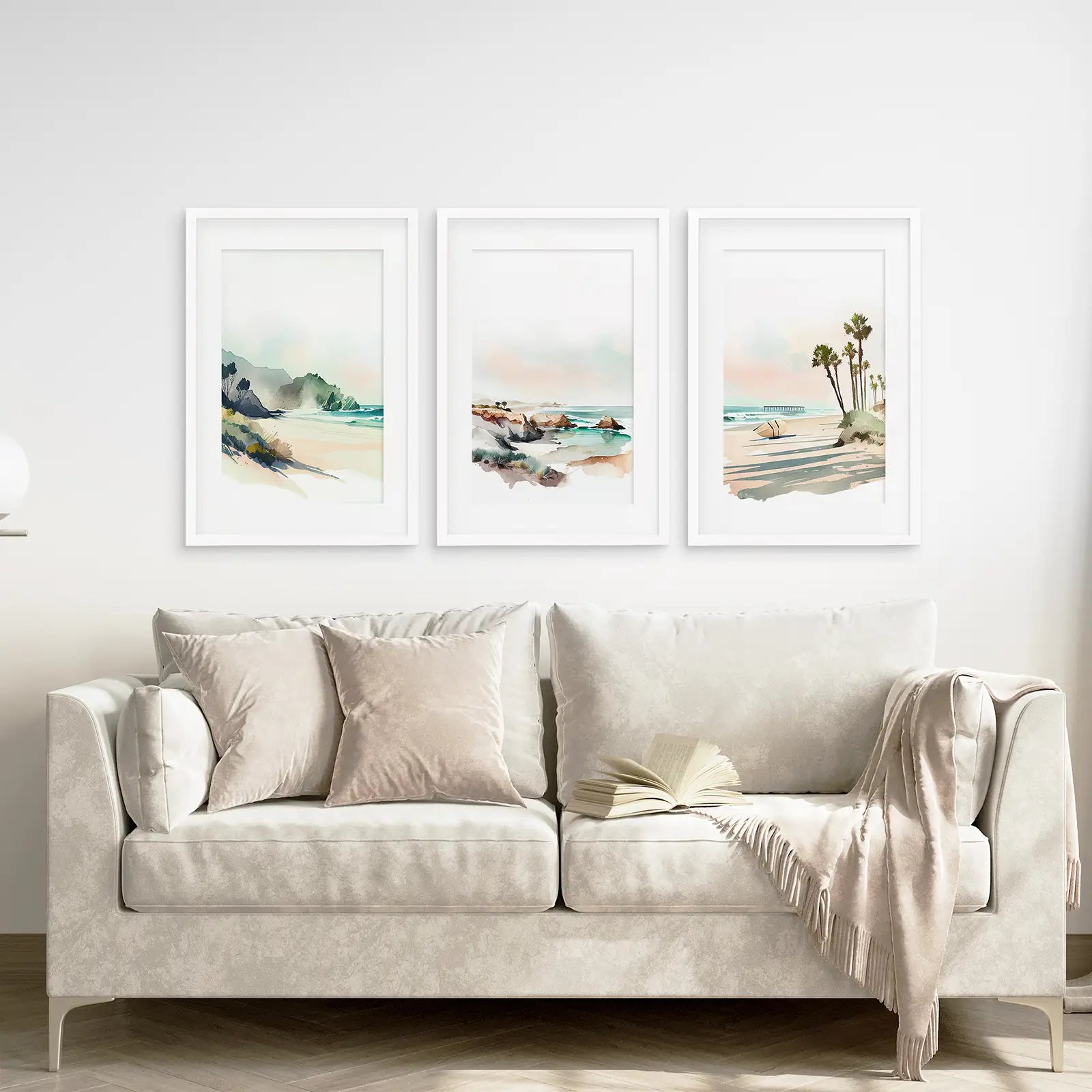 Aquarell Strand Kunst. 3er Set tropische Meeresszene Dekoration